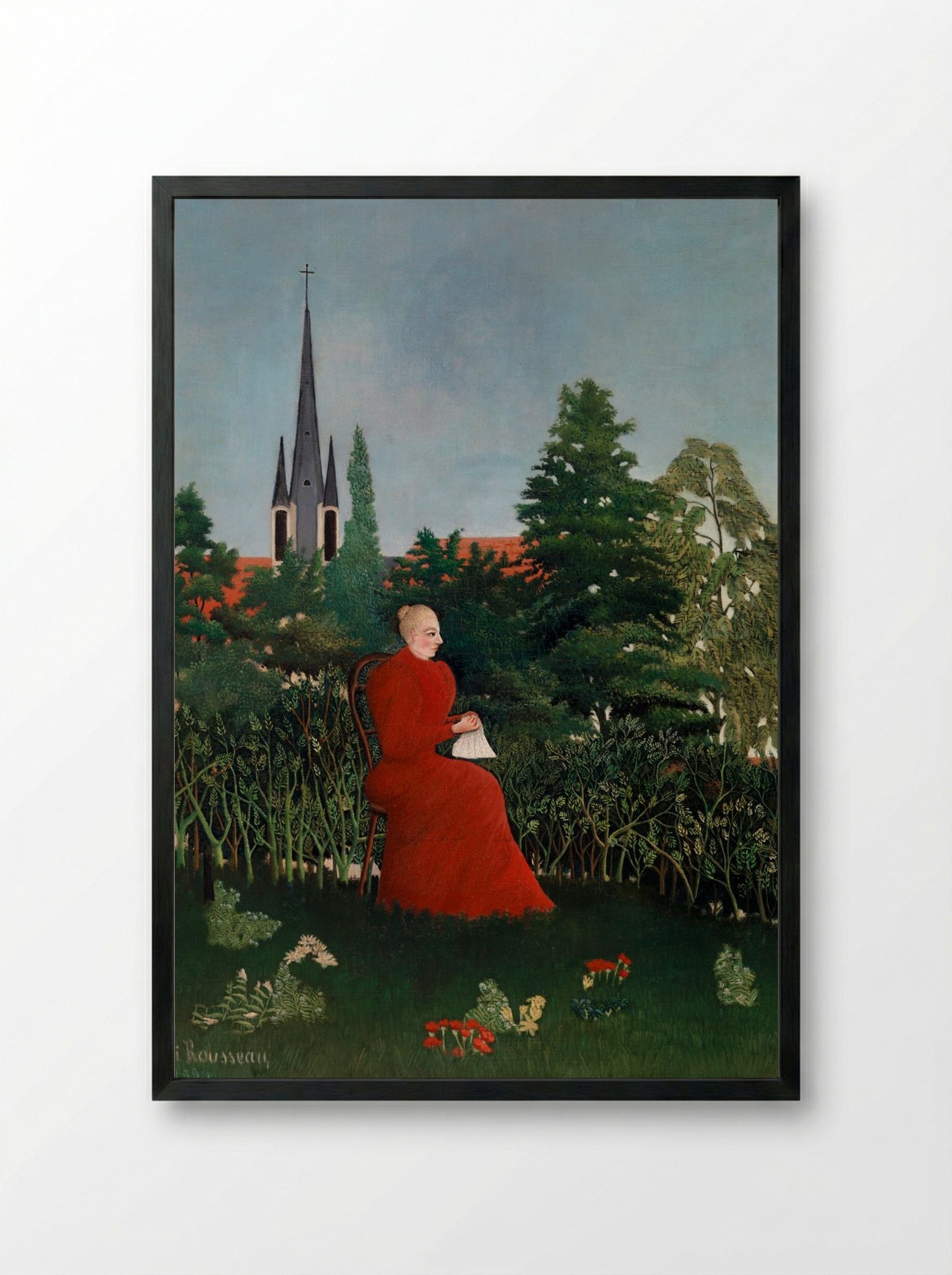 Portrait of a Woman in a Landscape - Henri Rousseau - Framed Print Black