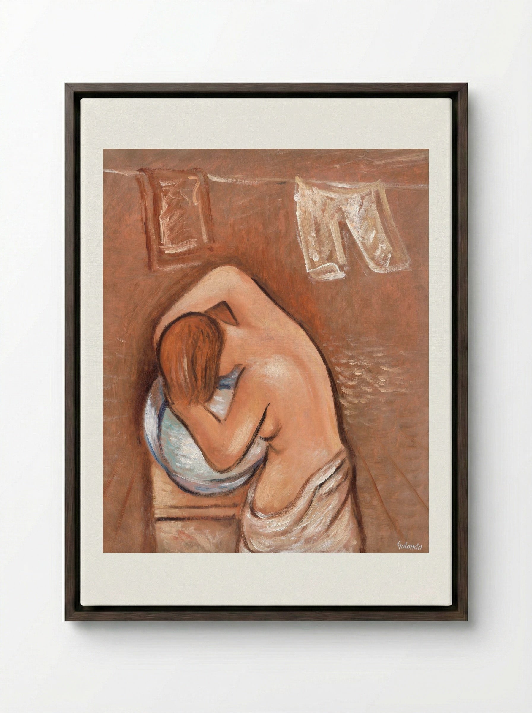 Washing Hair - Mikuláš Galanda - Framed Canvas Dark Wood