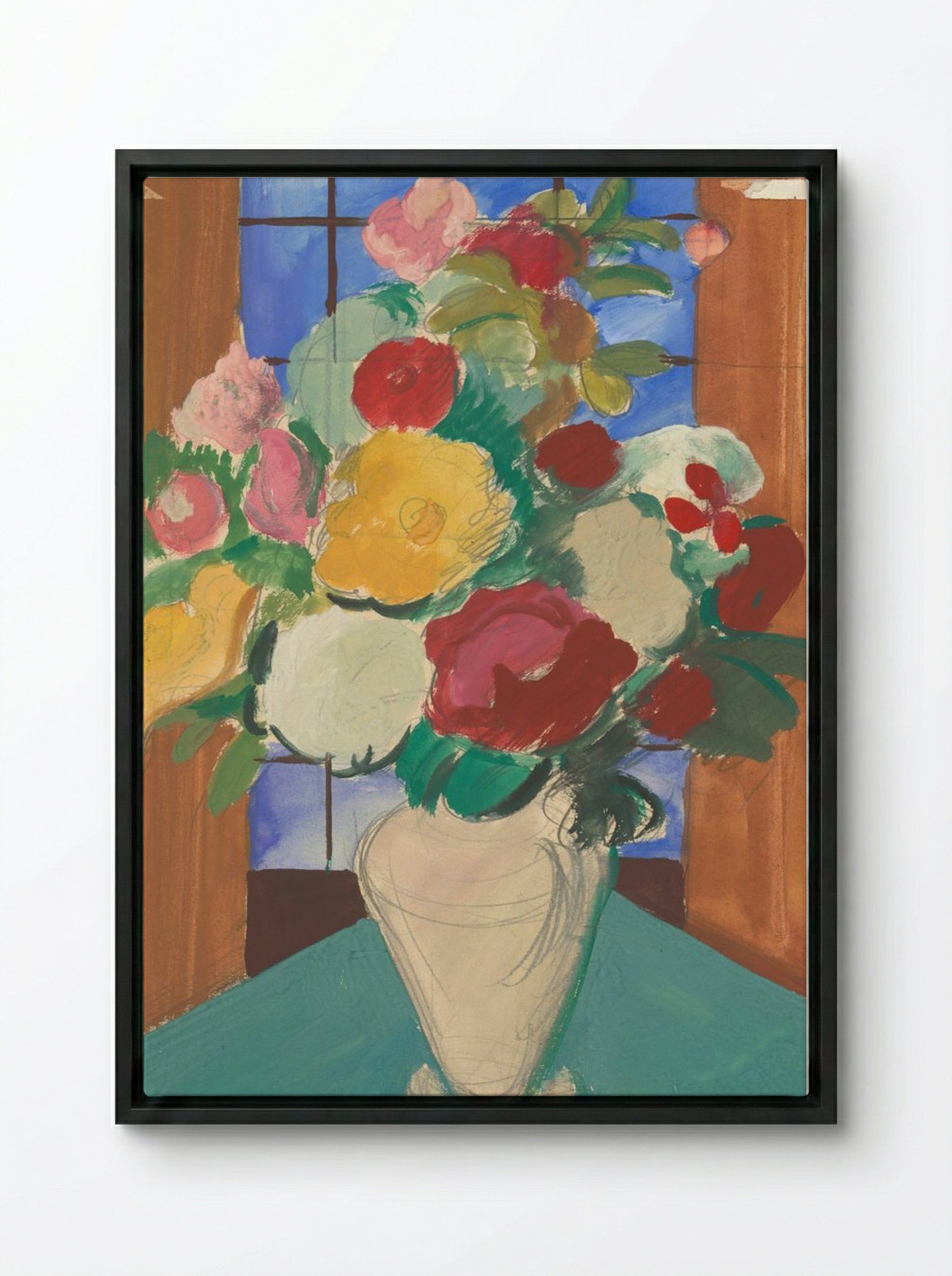 Study for 'Spanish Motif: Flowery Still Life on the Back' - Cyprián Majerník - Framed Canvas Black