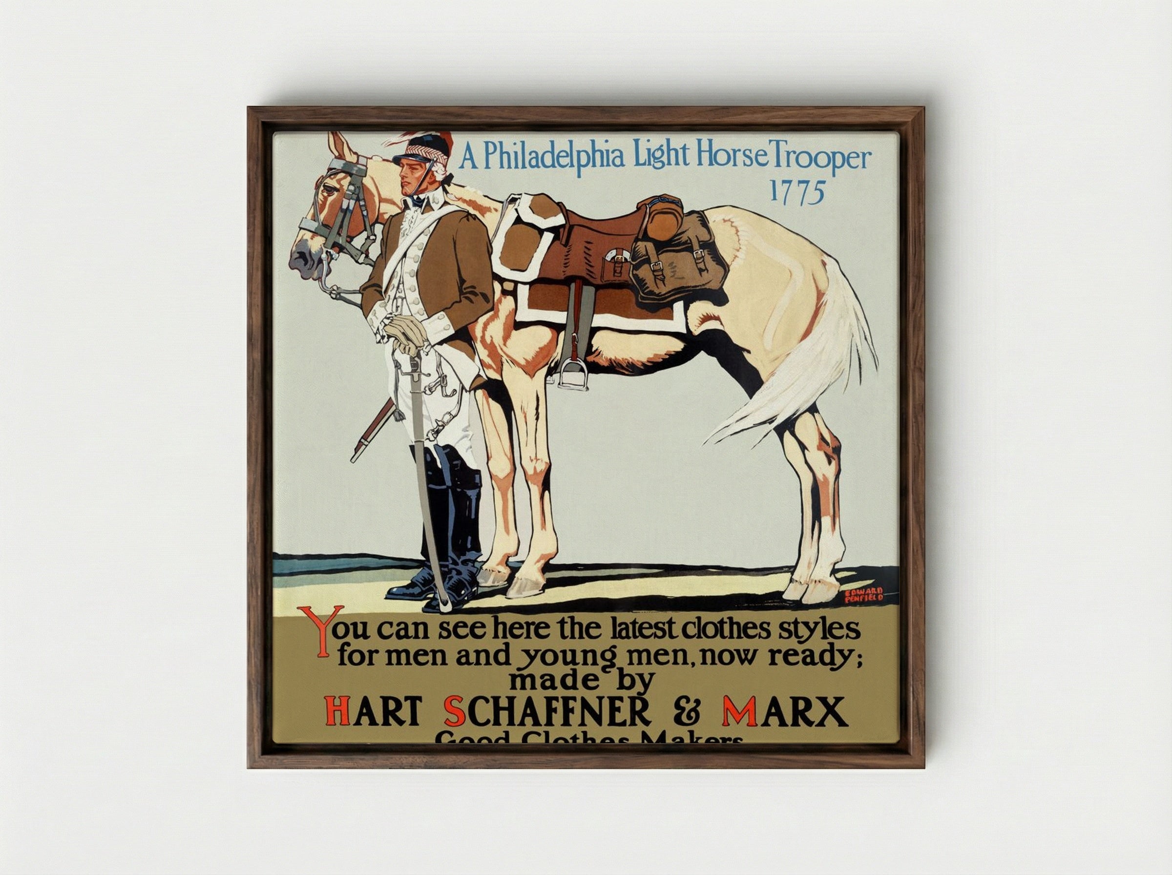 A Philadelphia Light Horse Trooper, 1775 - Edward Penfield - Framed Canvas Dark Wood