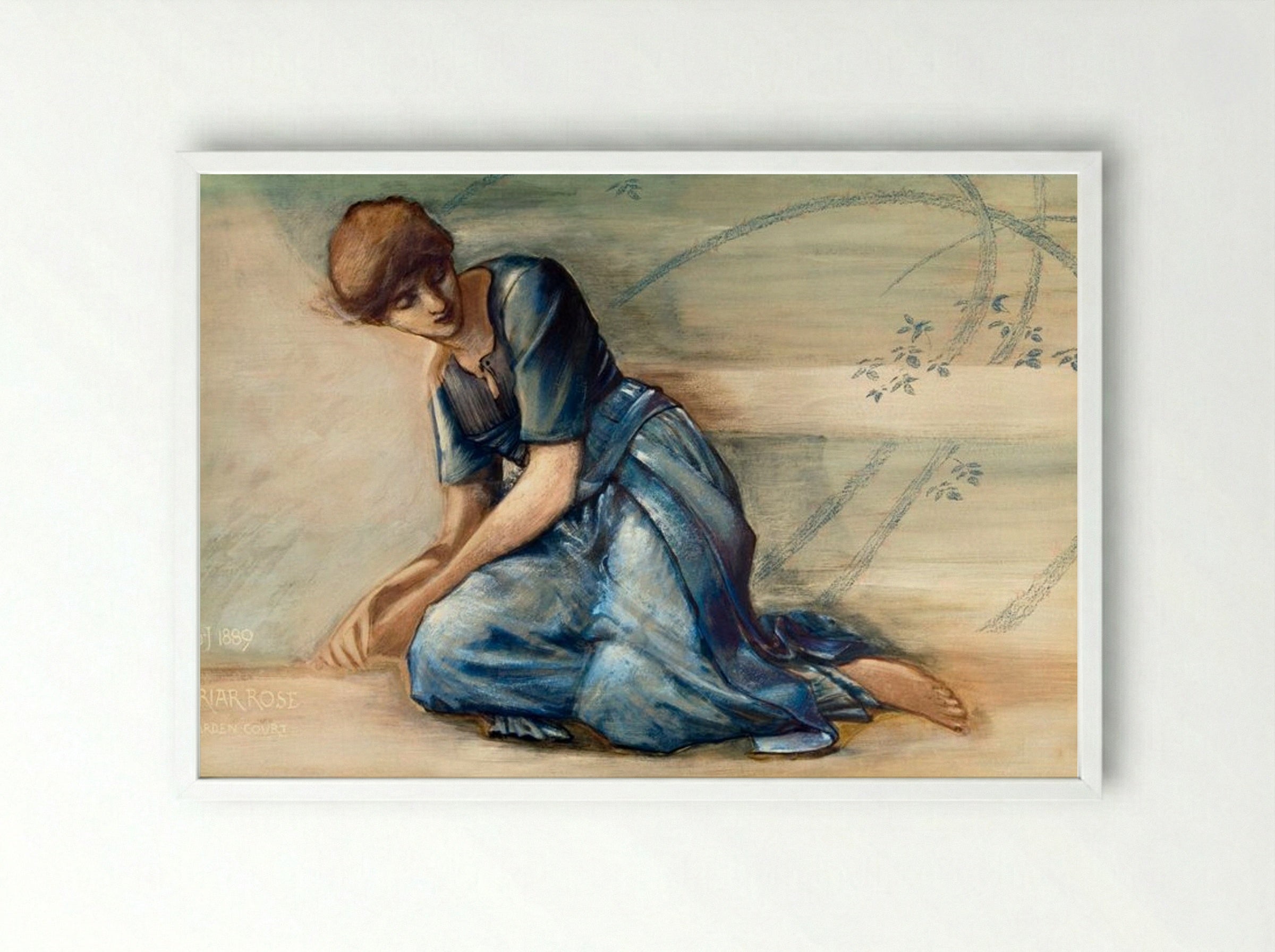 Study for 'The Garden Court' from The Briar Rose Series - Edward Burne-Jones - Framed Print White