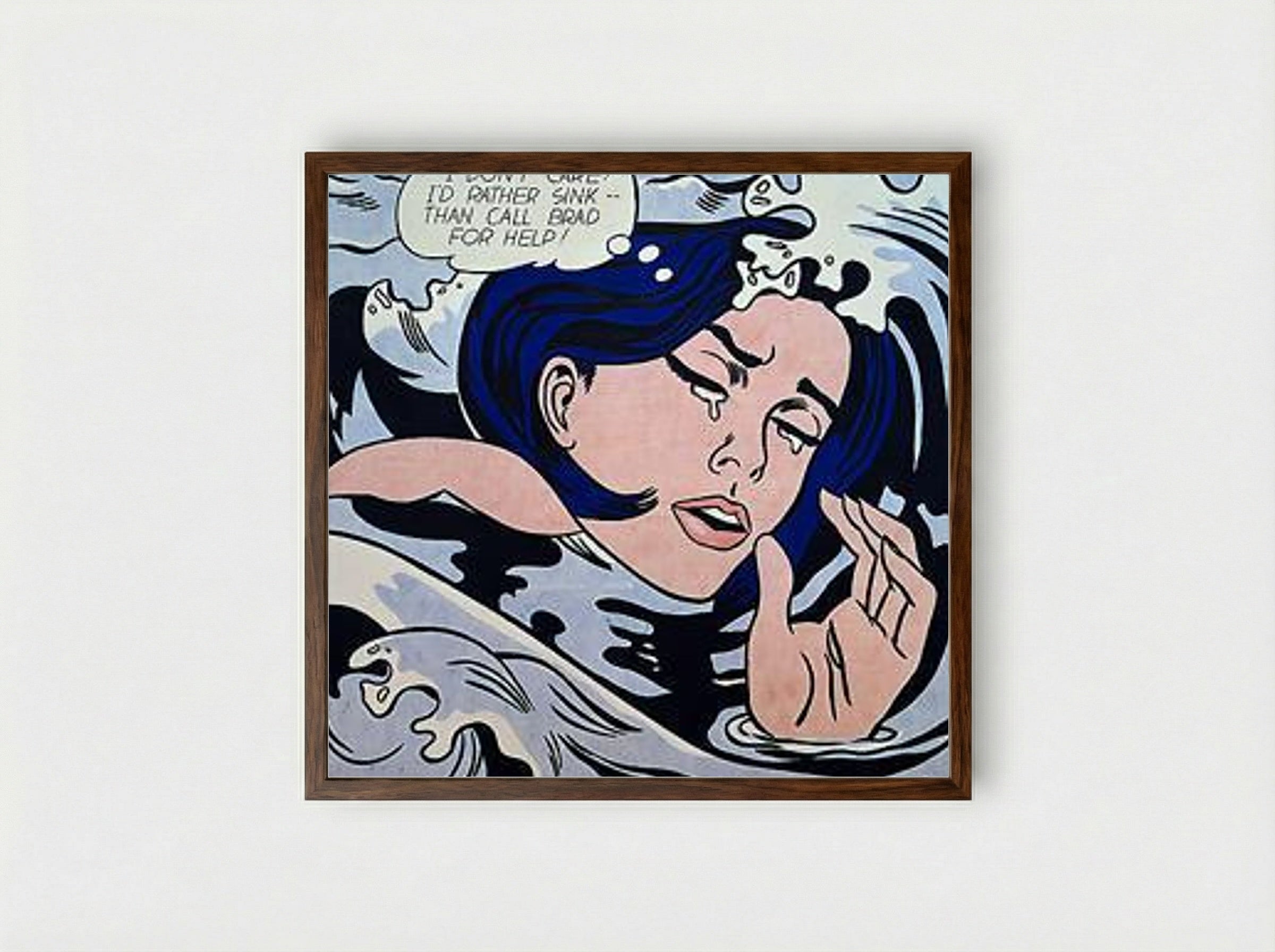 Drowning Girl - Roy Lichtenstein - Framed Print Dark Wood