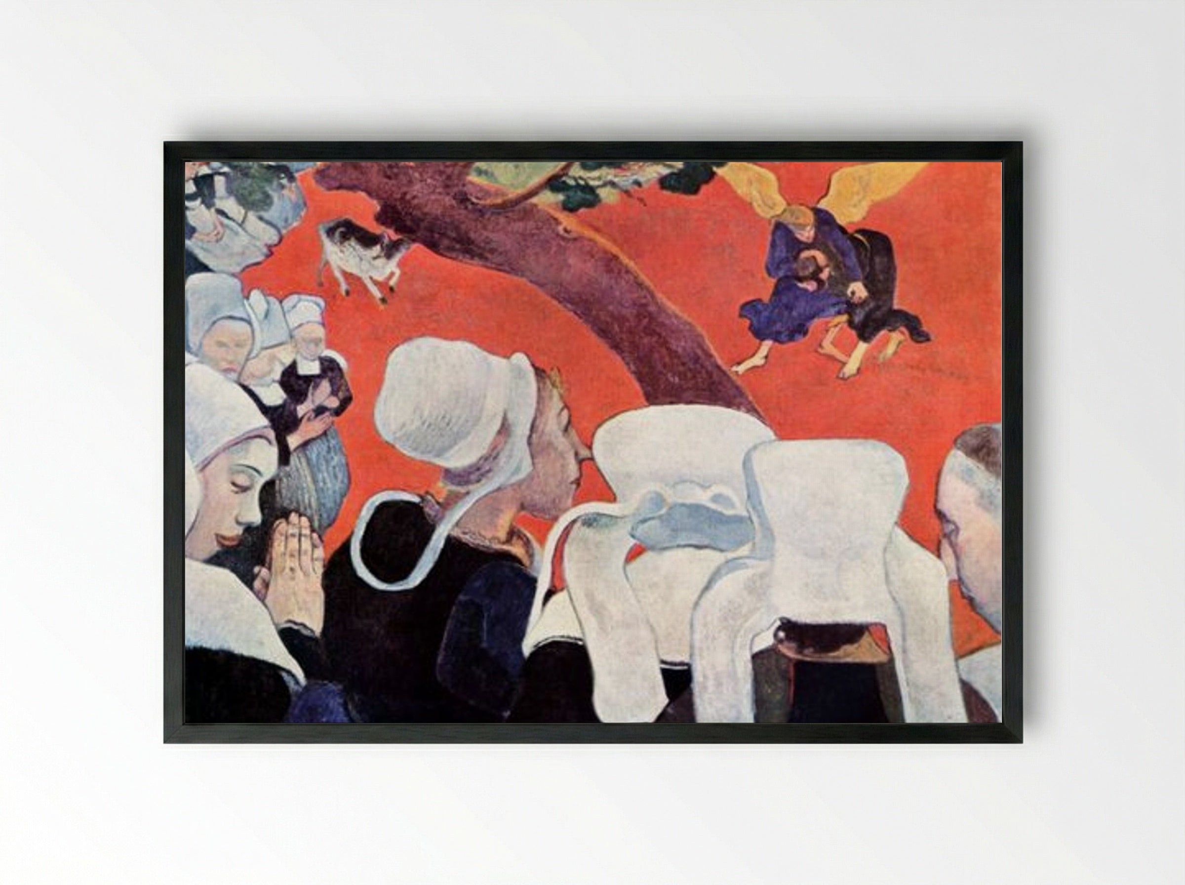 Vision of the Sermon (Jacob Wrestling with the Angel) - Paul Gauguin - Framed Print Black