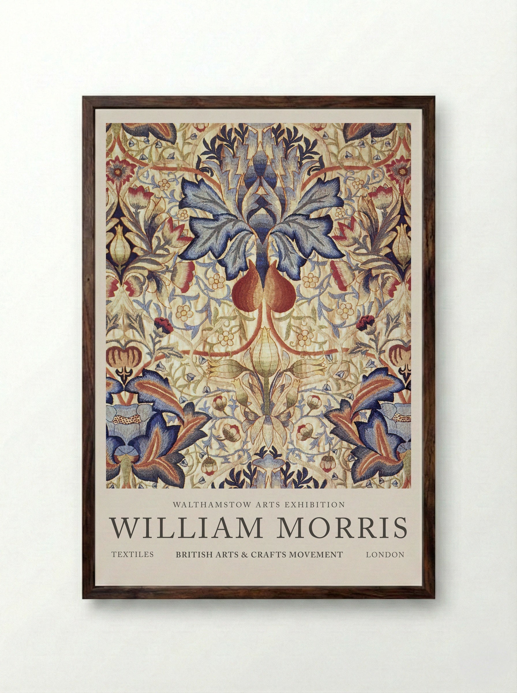 Acanthus Embroidered Panel - William Morris - Framed Print Dark Wood