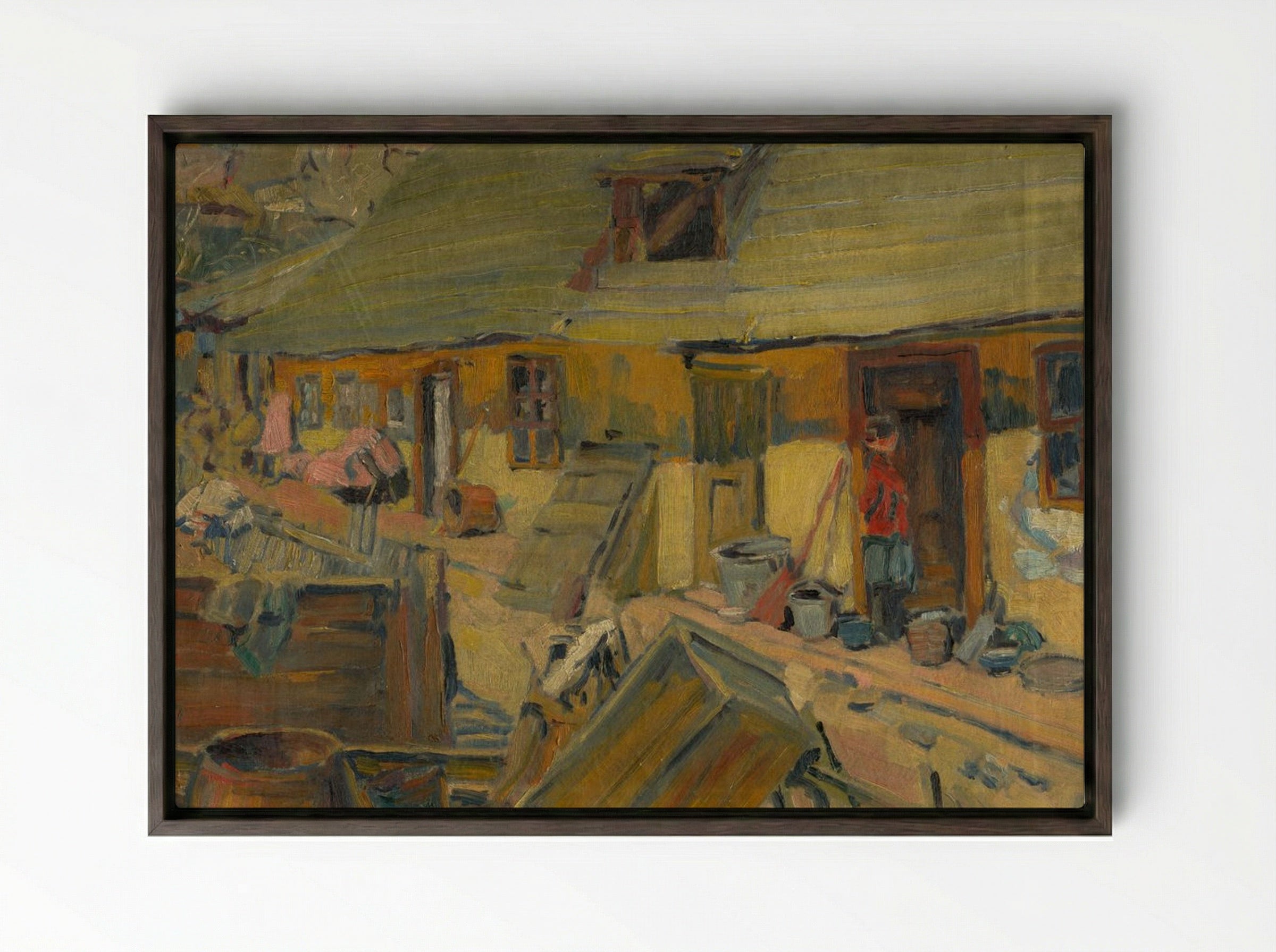 Peasant Yard - Konstantin Bauer - Framed Canvas Dark Wood