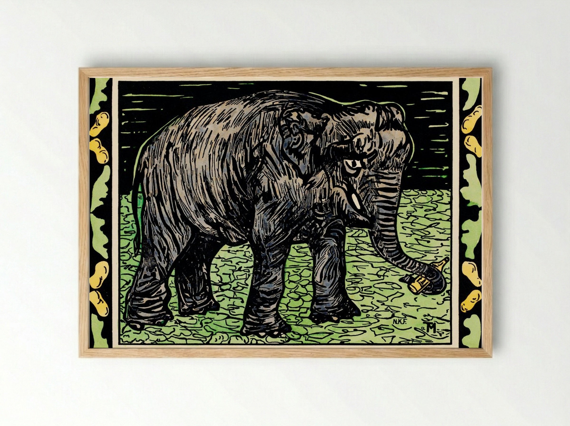 Olifant met fles (Elephant with Bottle) - Theo van Hoytema - Framed Print Wood