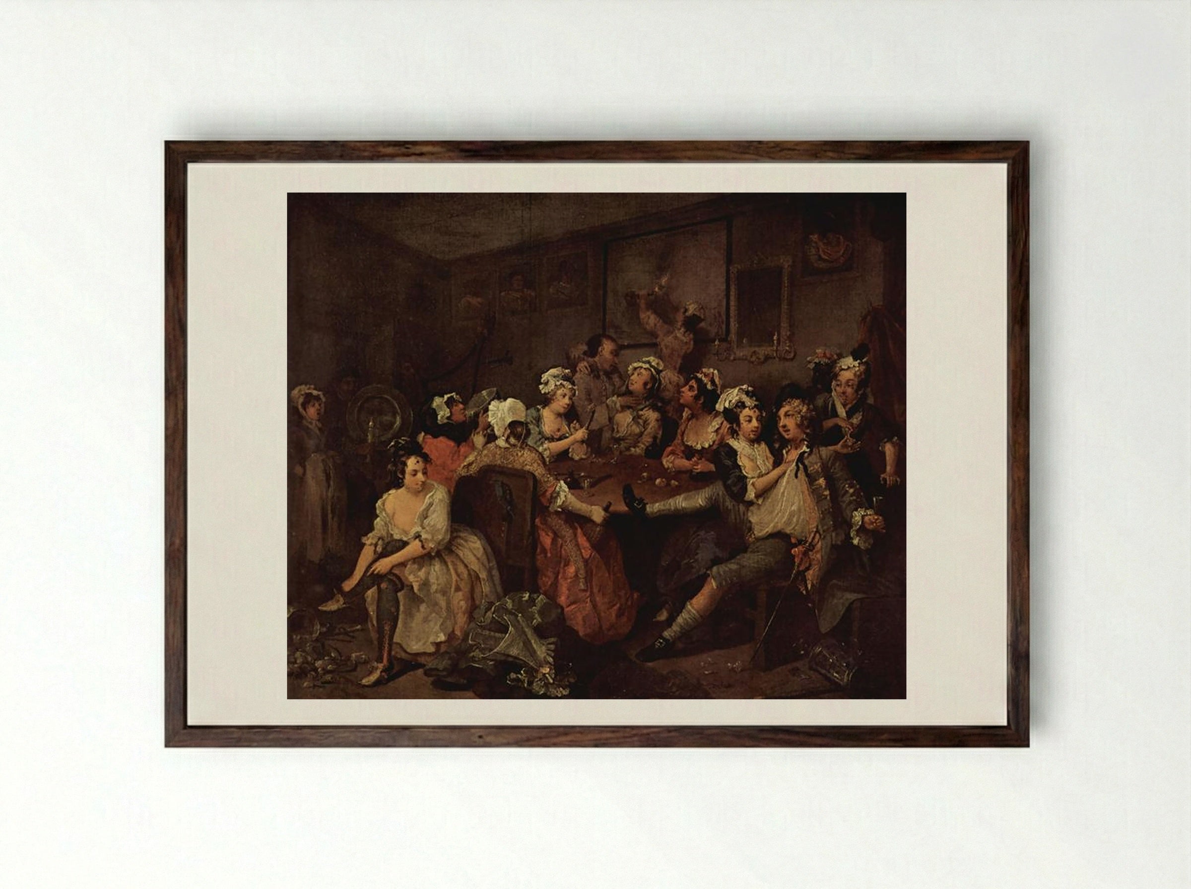 A Midnight Modern Conversation - William Hogarth - Framed Print Dark Wood