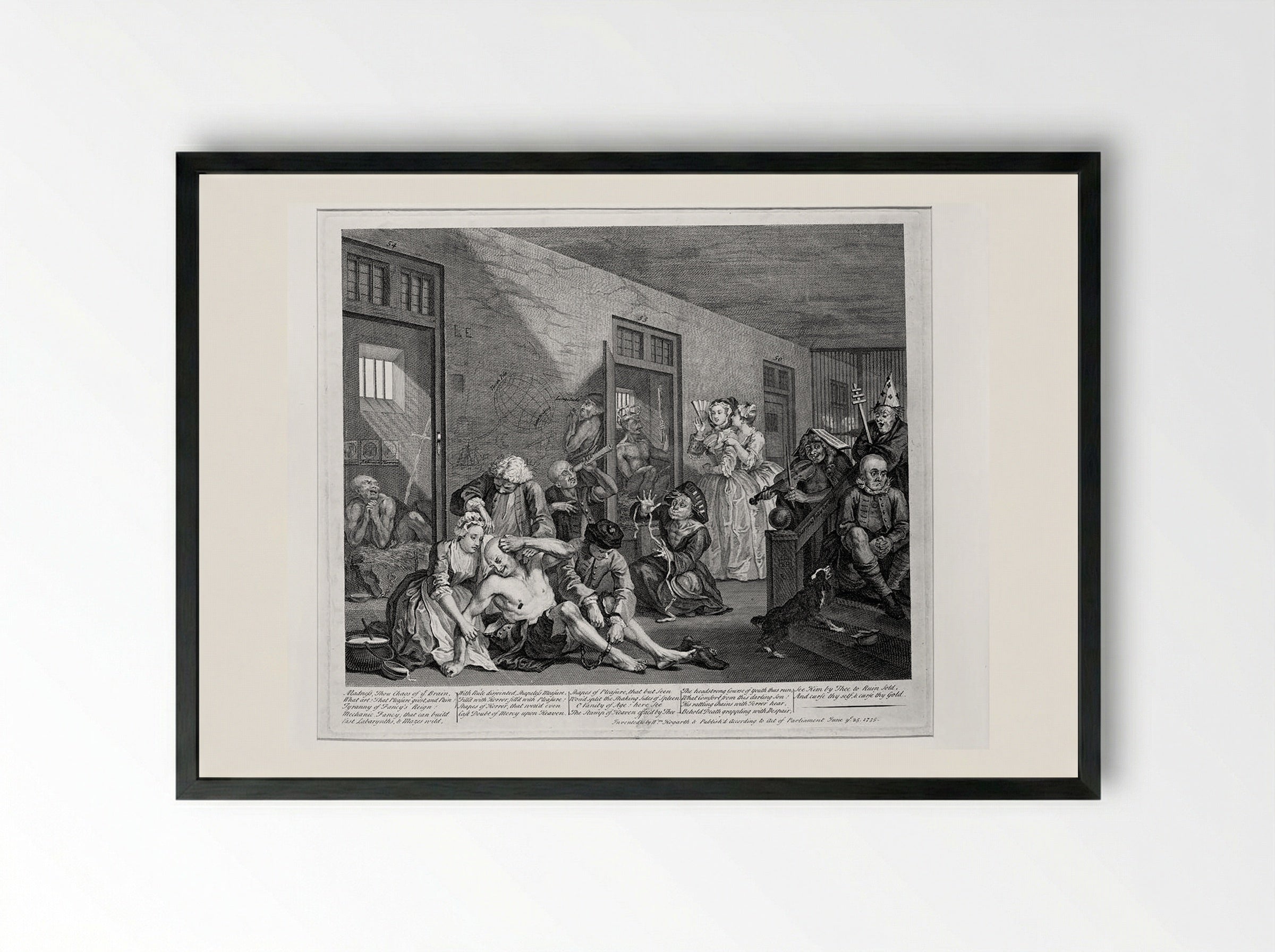The Rake in Bedlam - William Hogarth - Framed Print Black
