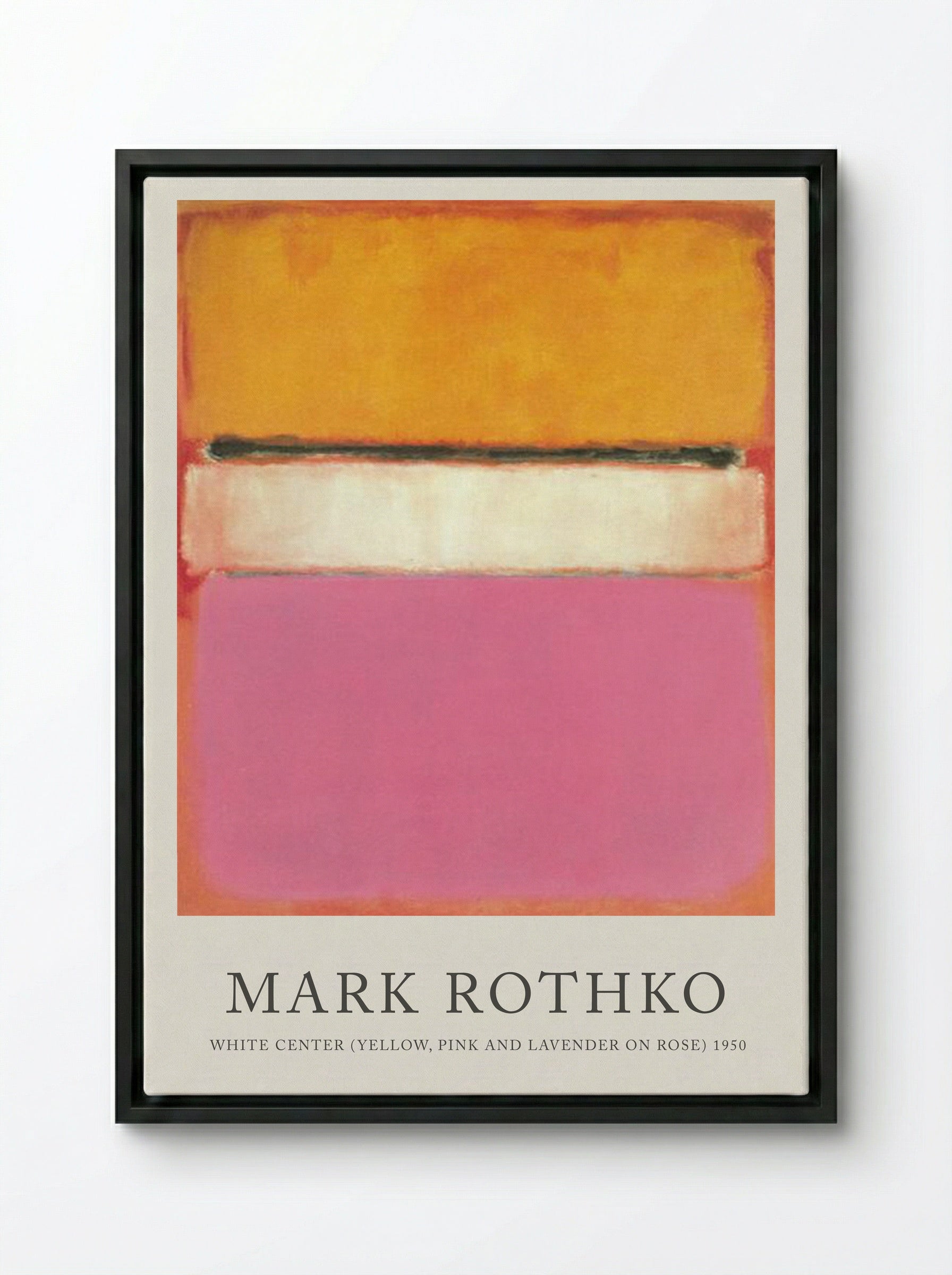 White Center (Yellow, Pink and Lavender on Rose) - Mark Rothko - Framed Canvas Black
