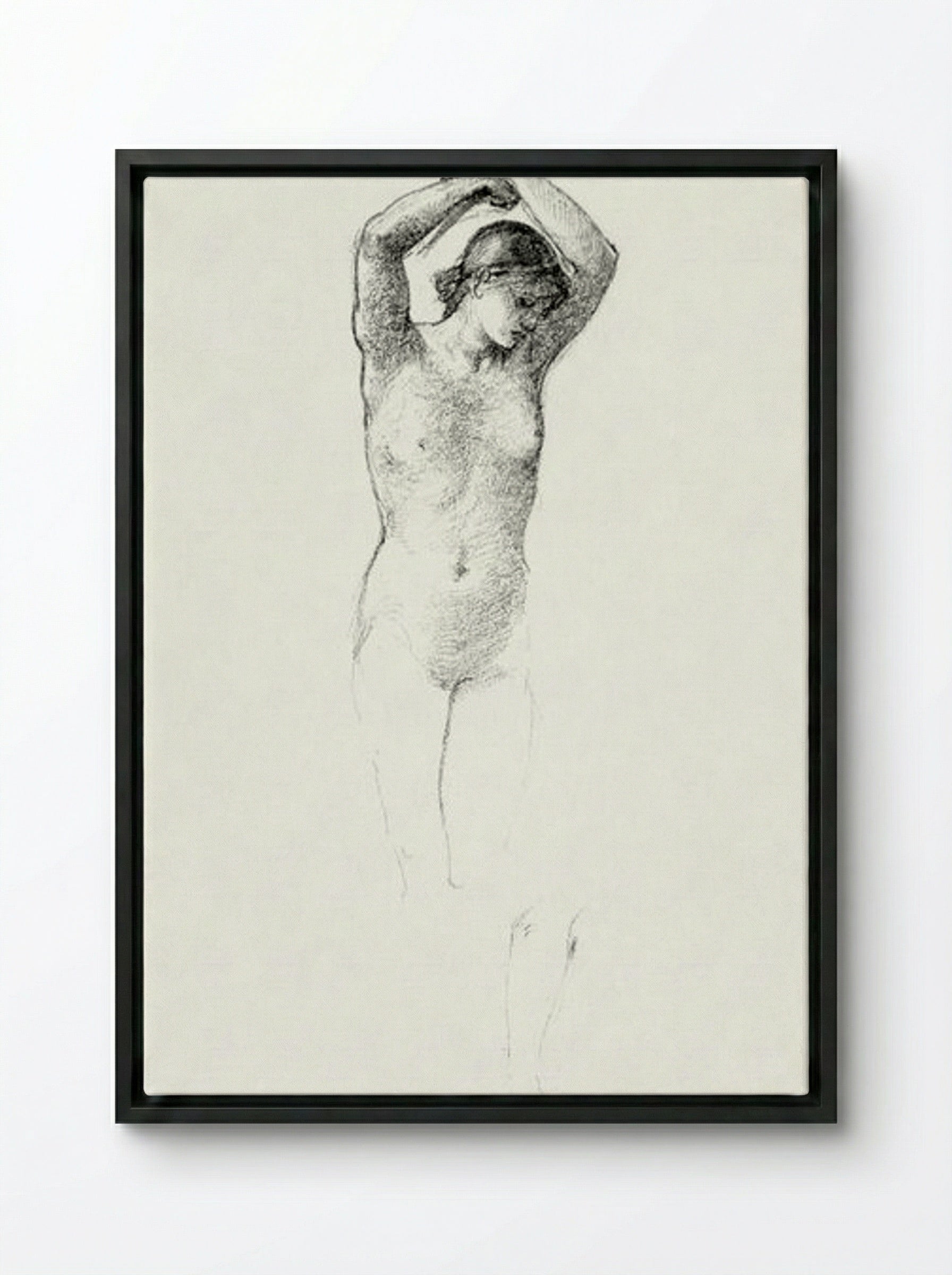 Standing Female Nude with Arms Raised - Edward Burne-Jones - Framed Canvas Black