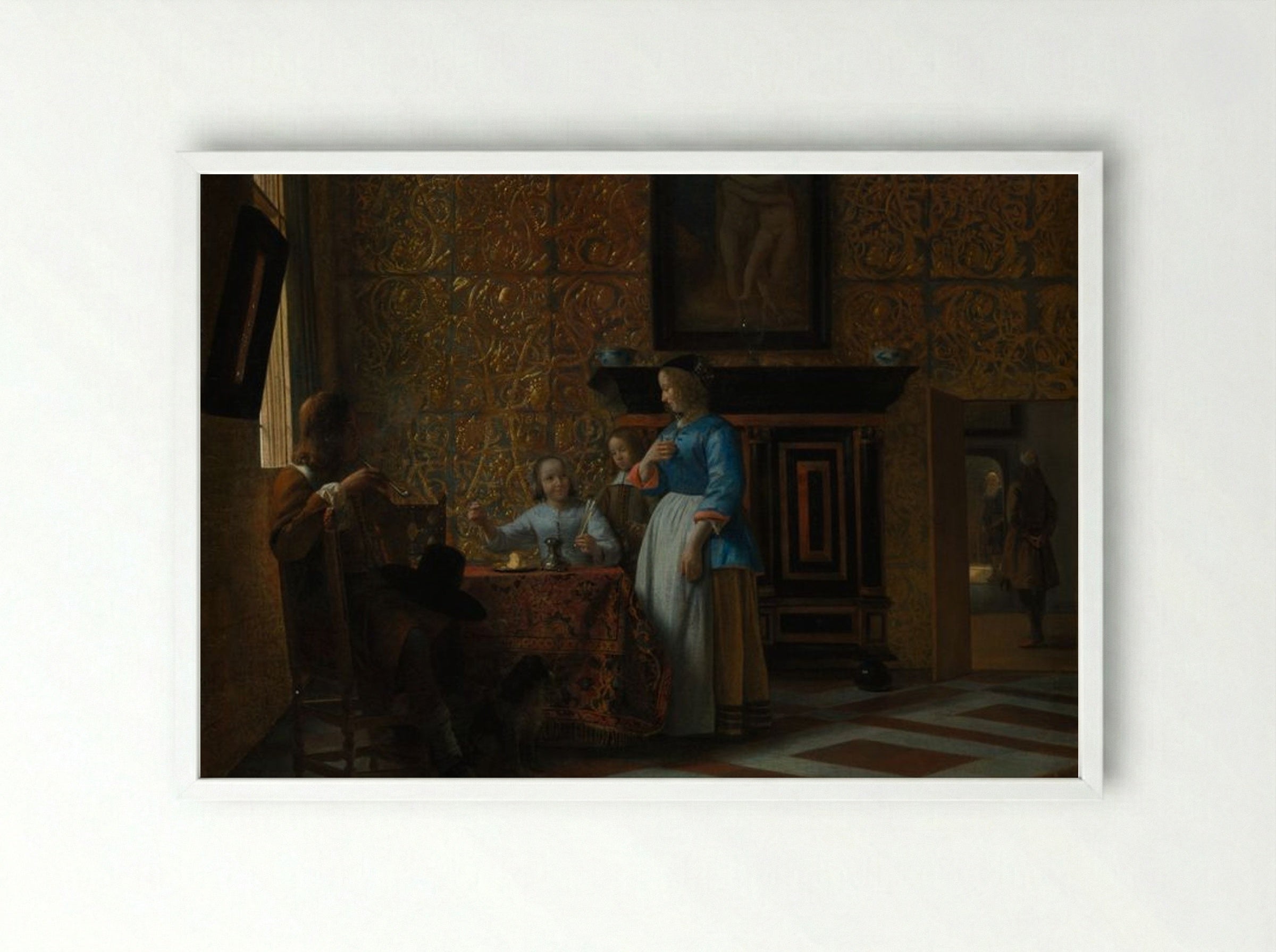 Leisure Time in an Elegant Setting - Pieter de Hooch - Framed Print White