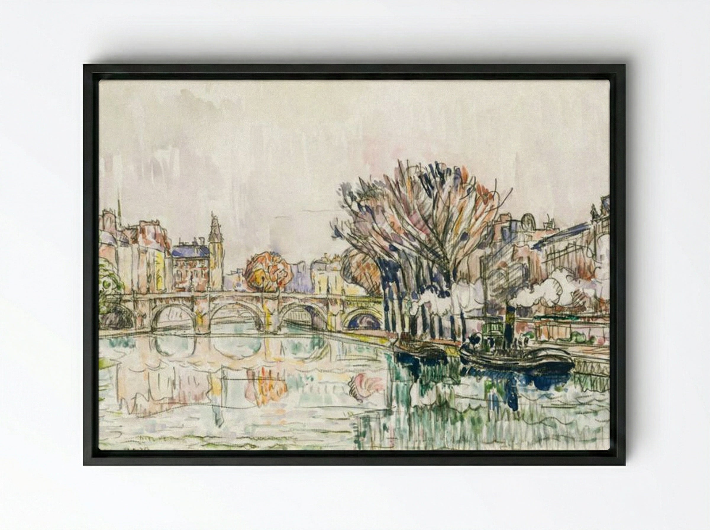 The Pont Neuf, Paris - Paul Signac - Framed Canvas Black
