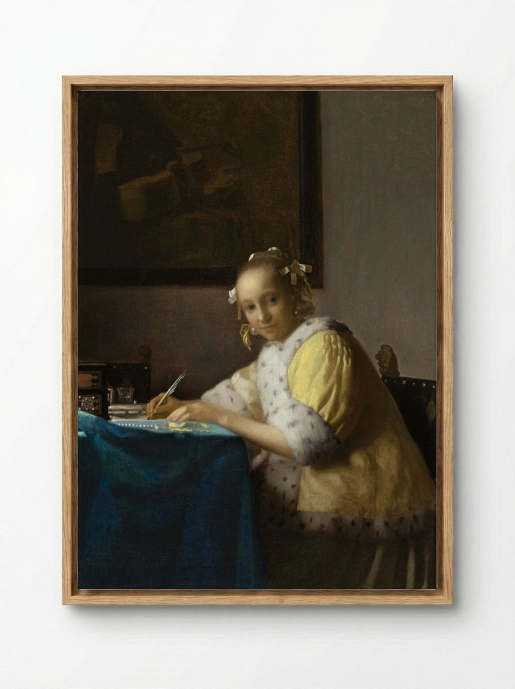 A Lady Writing a Letter - Johannes Vermeer - Framed Canvas Wood