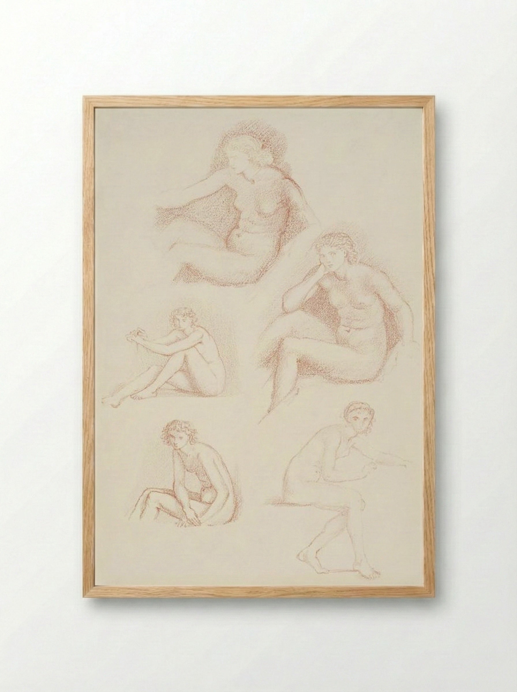 Female Nude: Five Studies of a Seated Girl - Edward Burne-Jones - Framed Print Wood