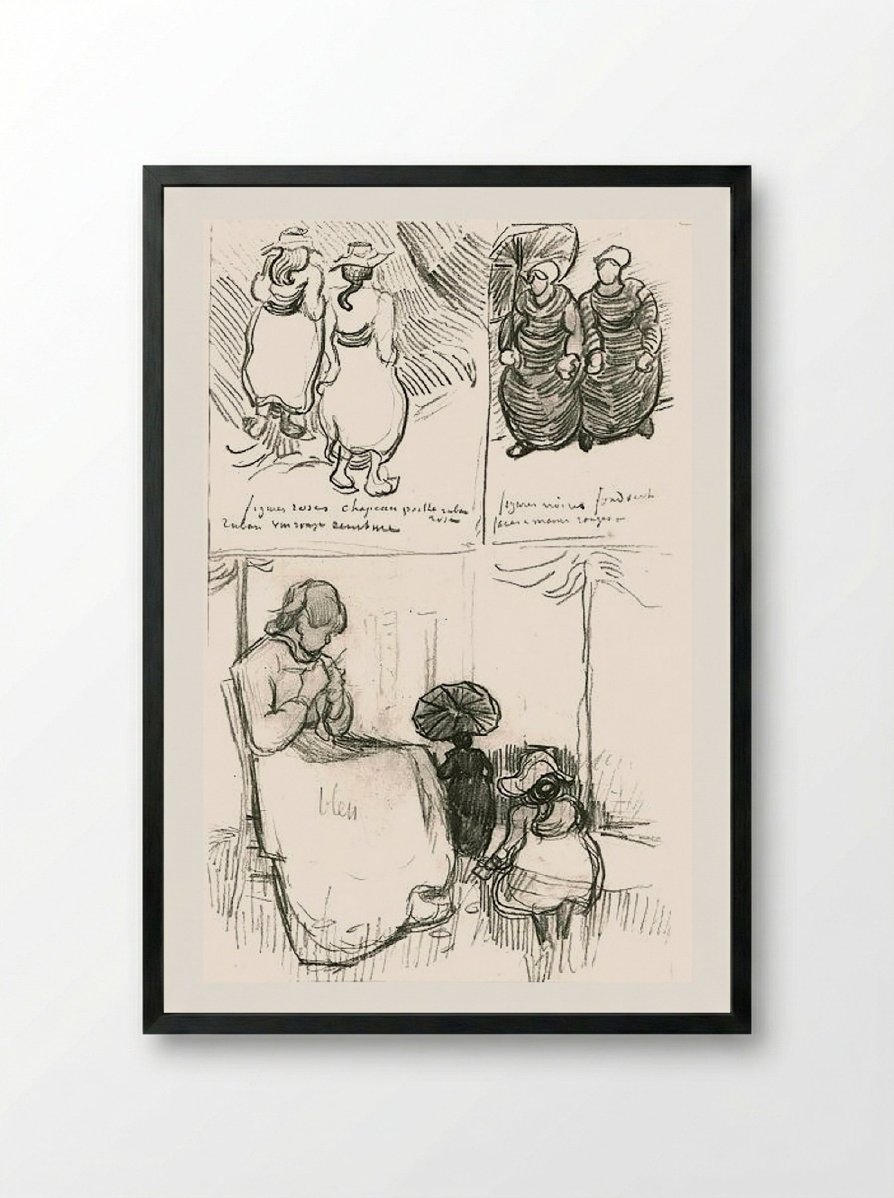 Three Studies of Women - Vincent van Gogh - Framed Print Black