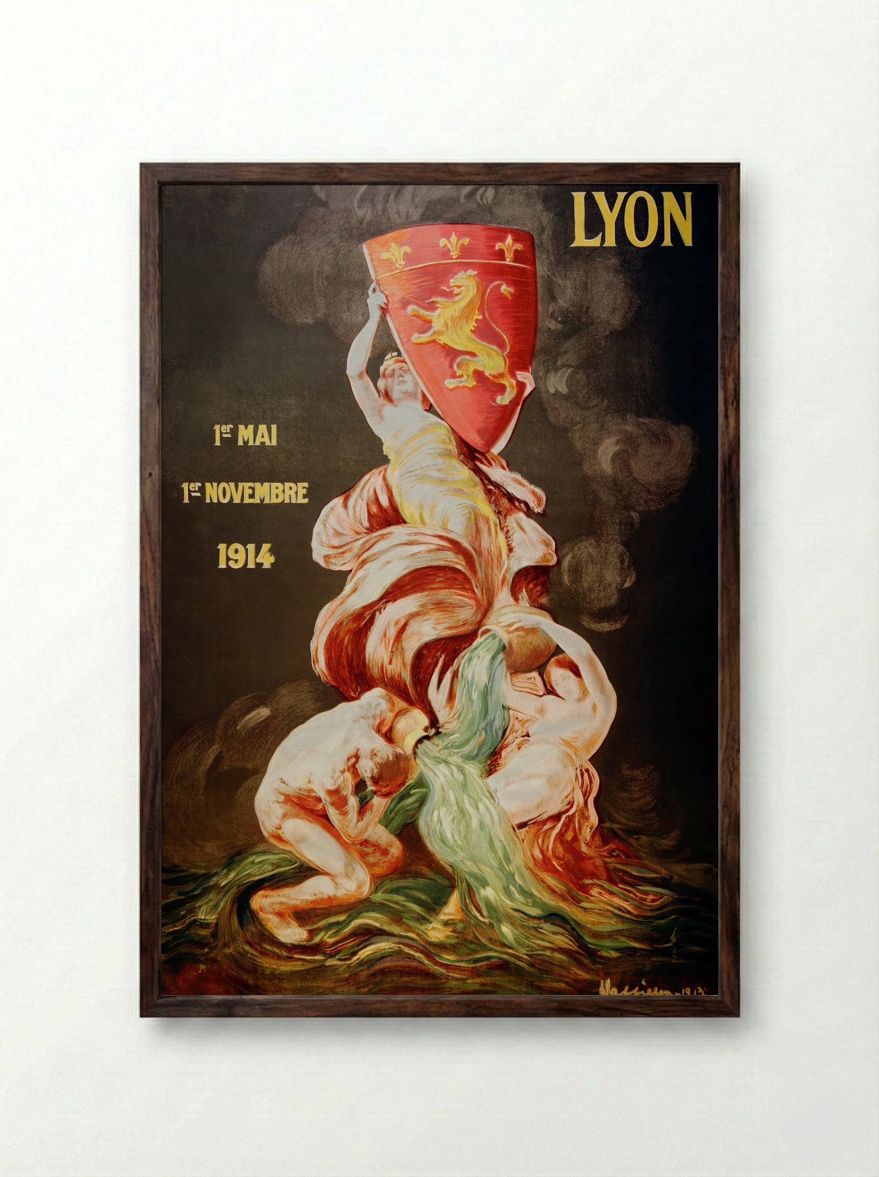 Lyon International Exhibition, 1914 - Leonetto Cappiello - Framed Print Dark Wood