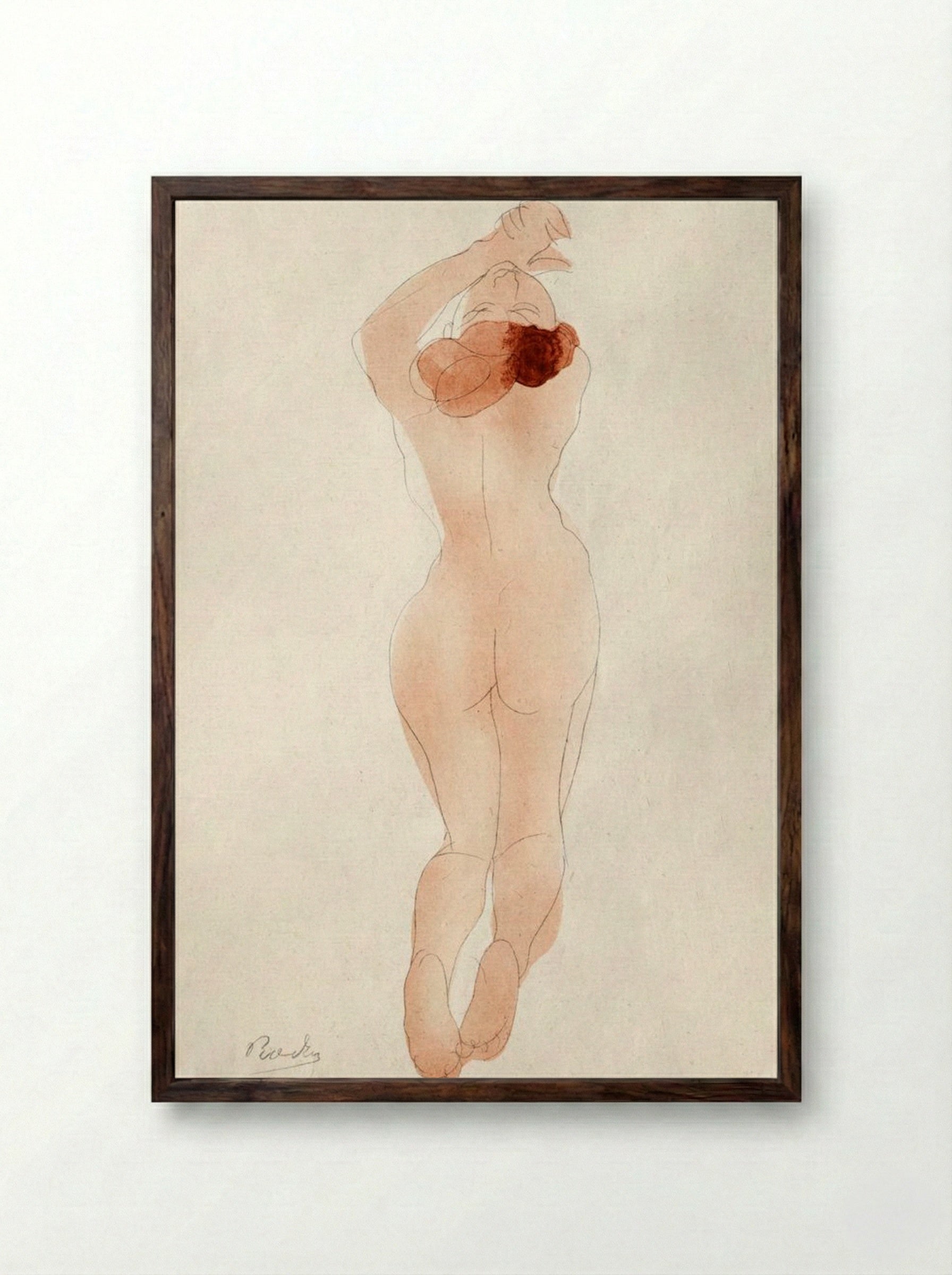 Naked Woman Showing Her Back - Auguste Rodin - Framed Print Dark Wood