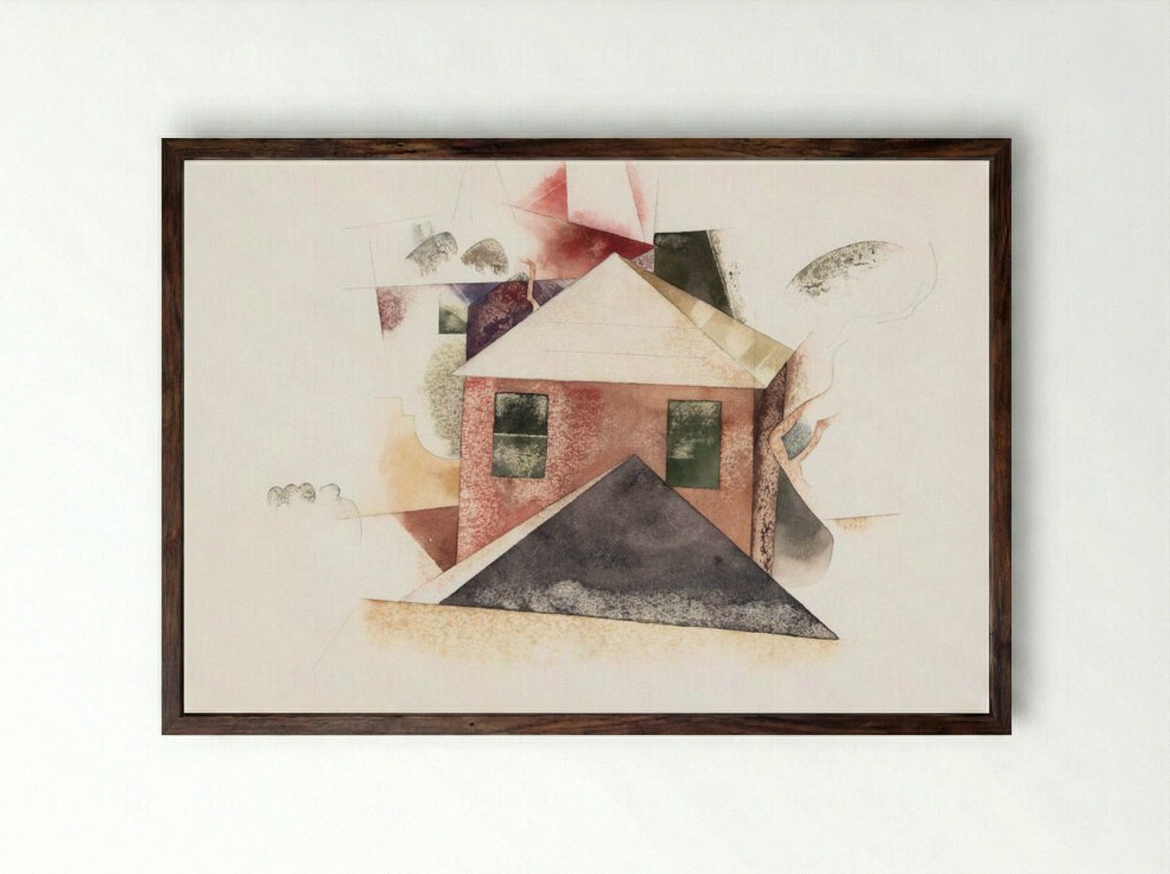 Houses with Red - Charles Demuth - Framed Print Dark Wood