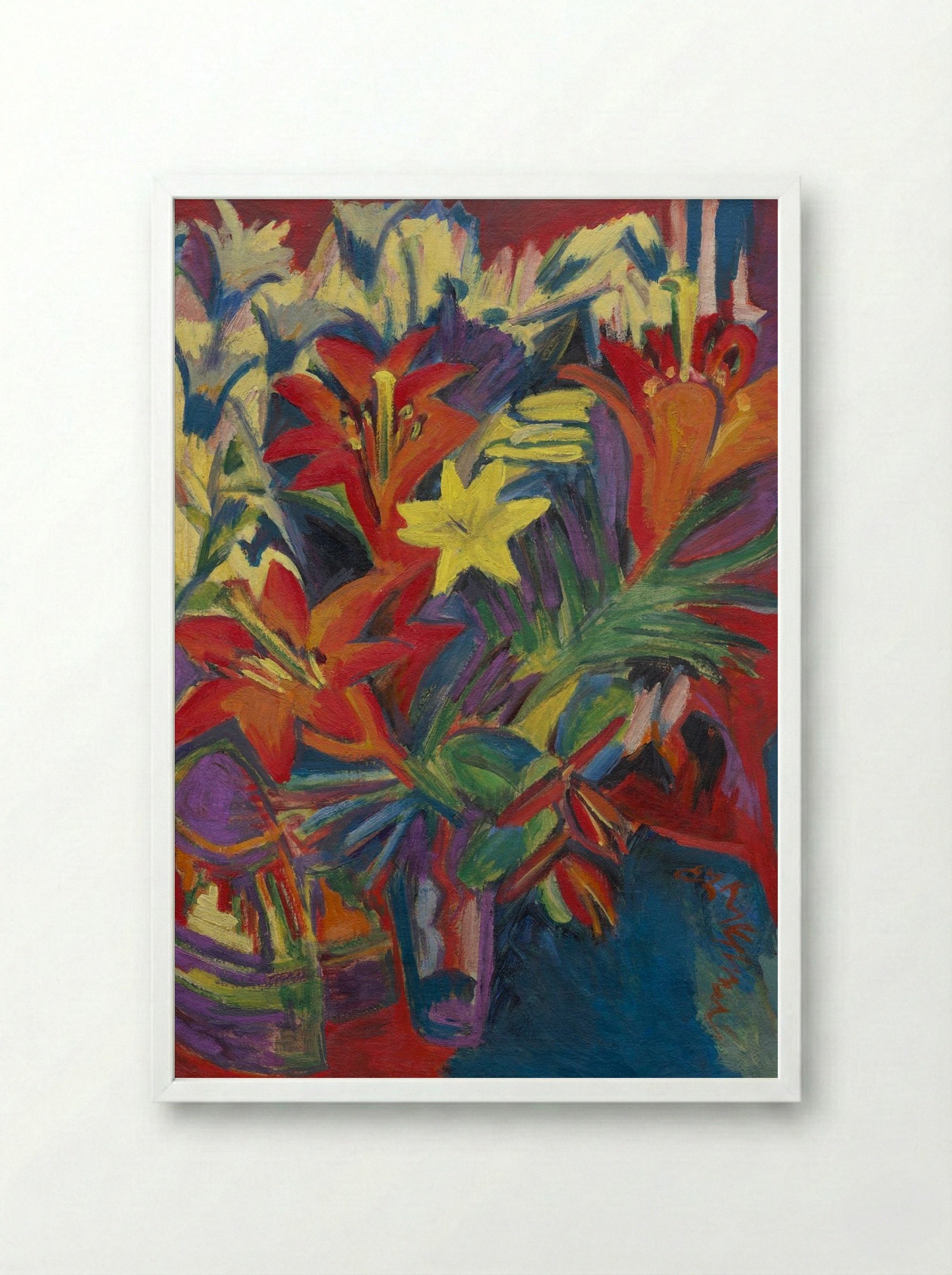 Still Life with Lilies - Ernst Ludwig Kirchner - Framed Print White