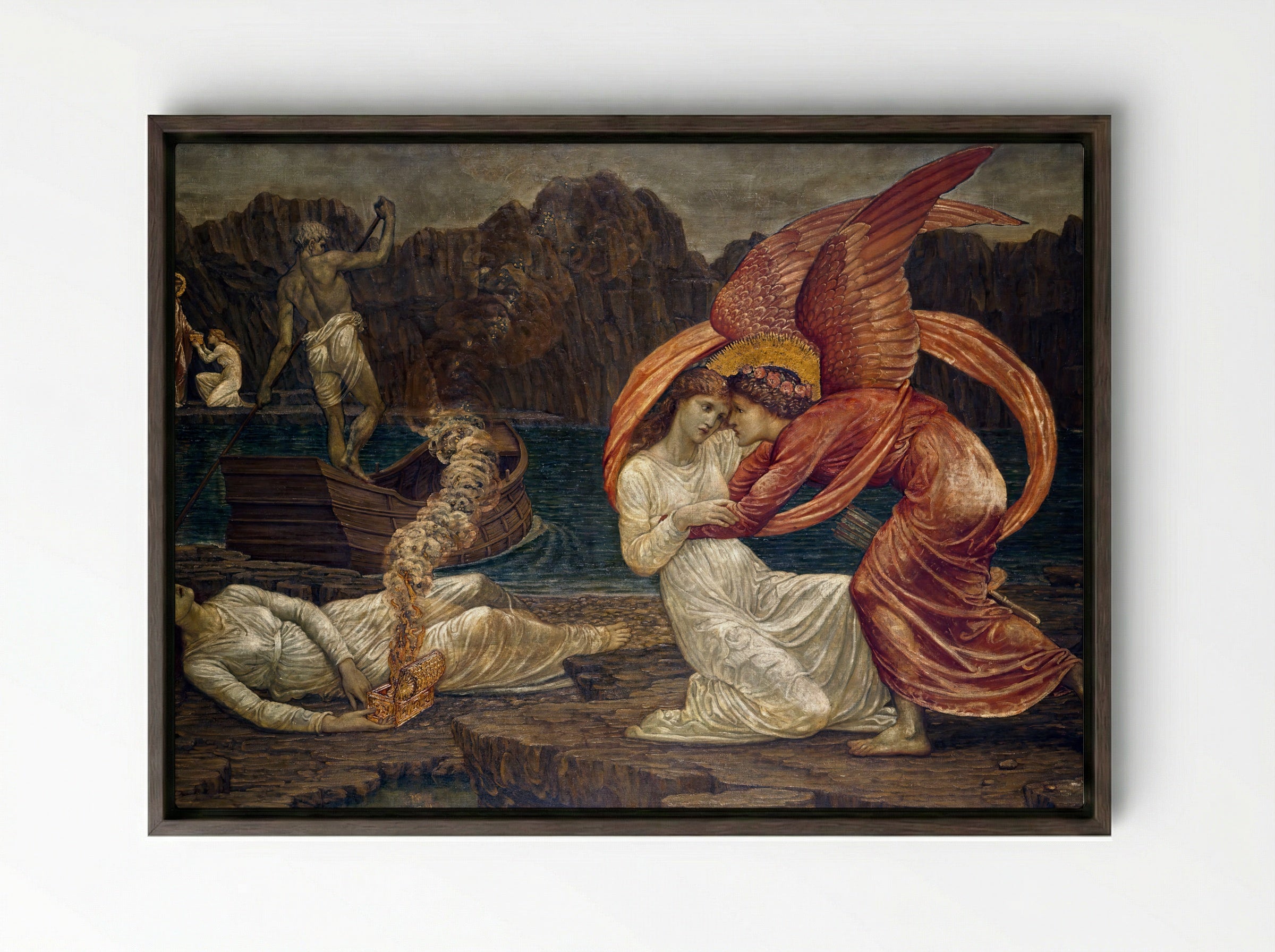 Psyche Receiving the Casket from Proserpine - Edward Burne-Jones - Framed Canvas Dark Wood