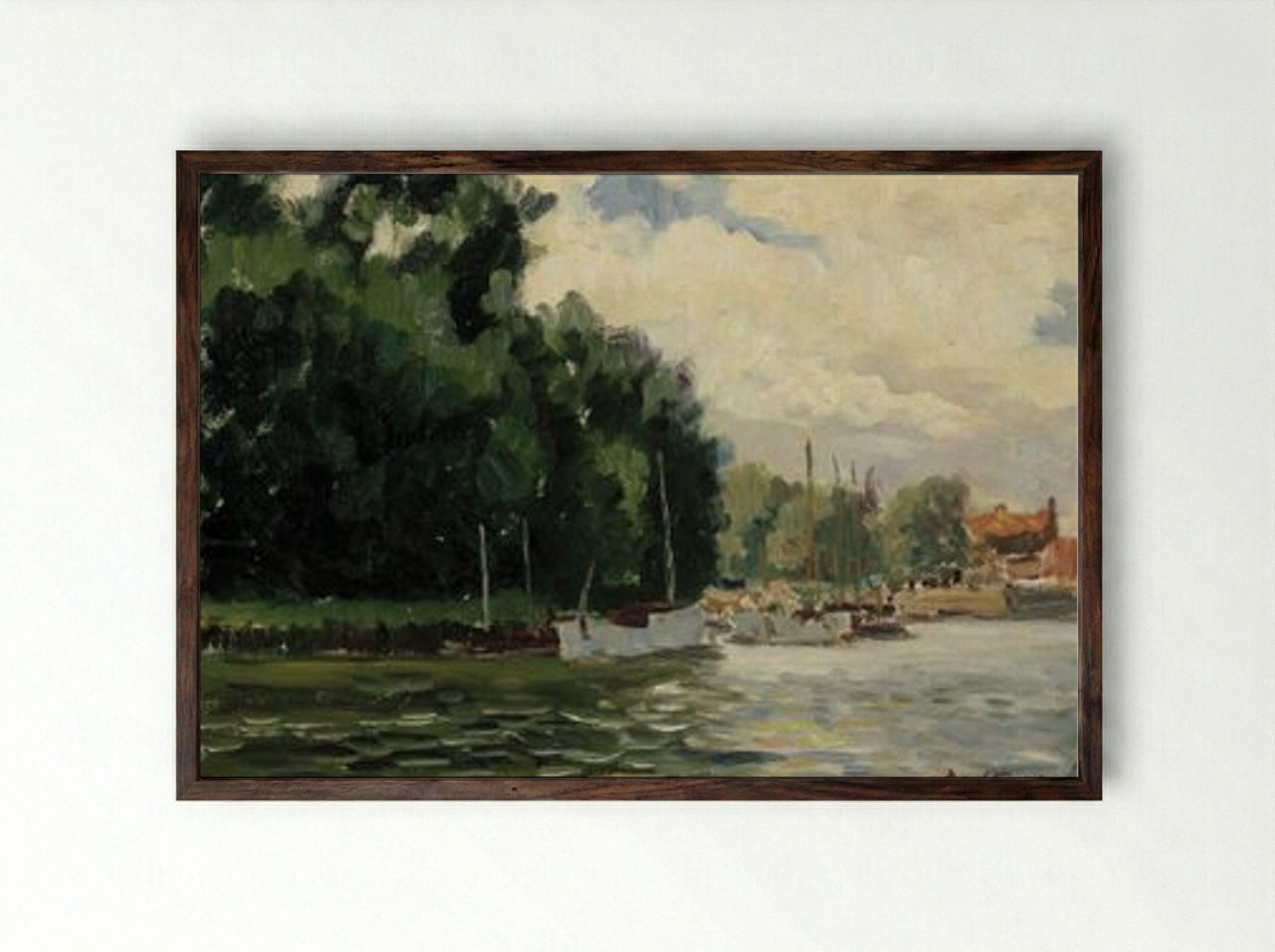 Richmond, Thames - Alfred William Finch - Framed Print Dark Wood