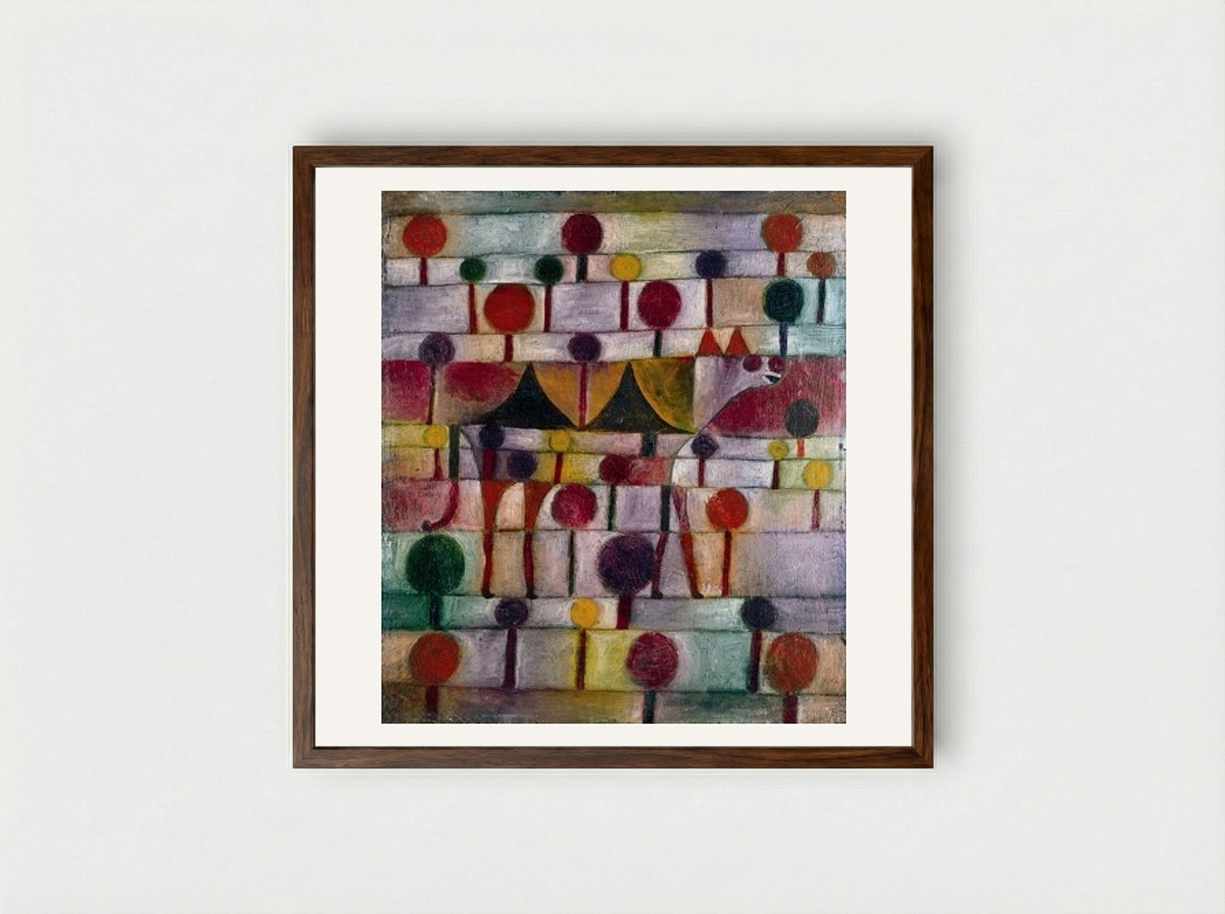 Camel in Rhythmic Tree Landscape - Paul Klee - Framed Print Dark Wood