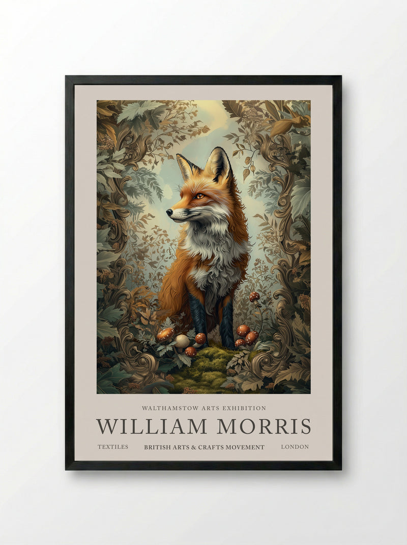 Fox Fable - William Morris - Framed Print Black