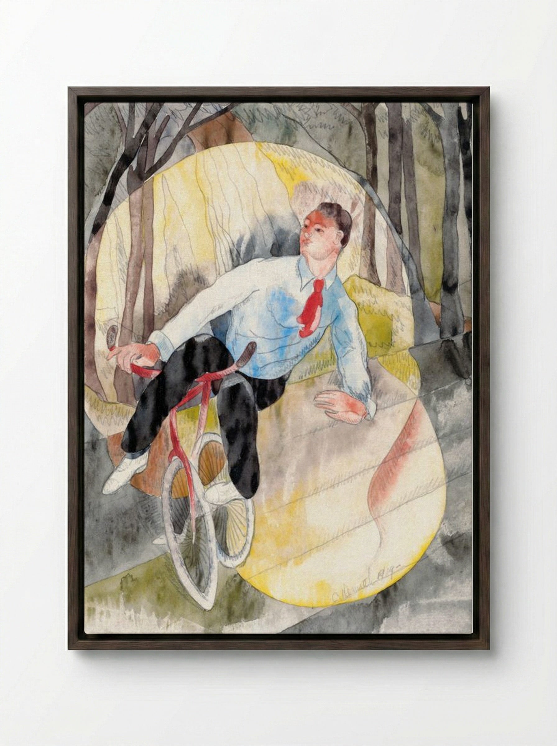 In Vaudeville: The Bicycle Rider - Charles Demuth - Framed Canvas Dark Wood