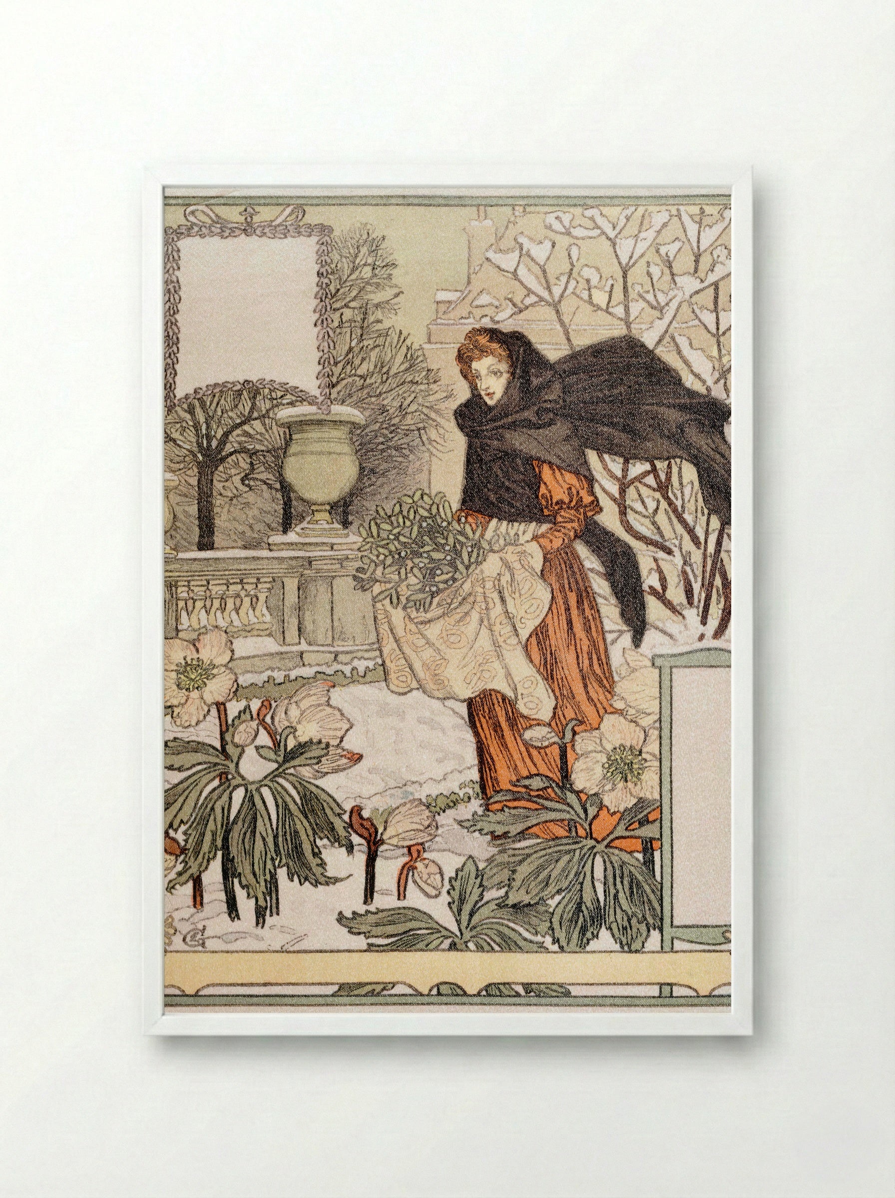 Allégorie du mois de Décembre - Eugène Grasset - Framed Print White