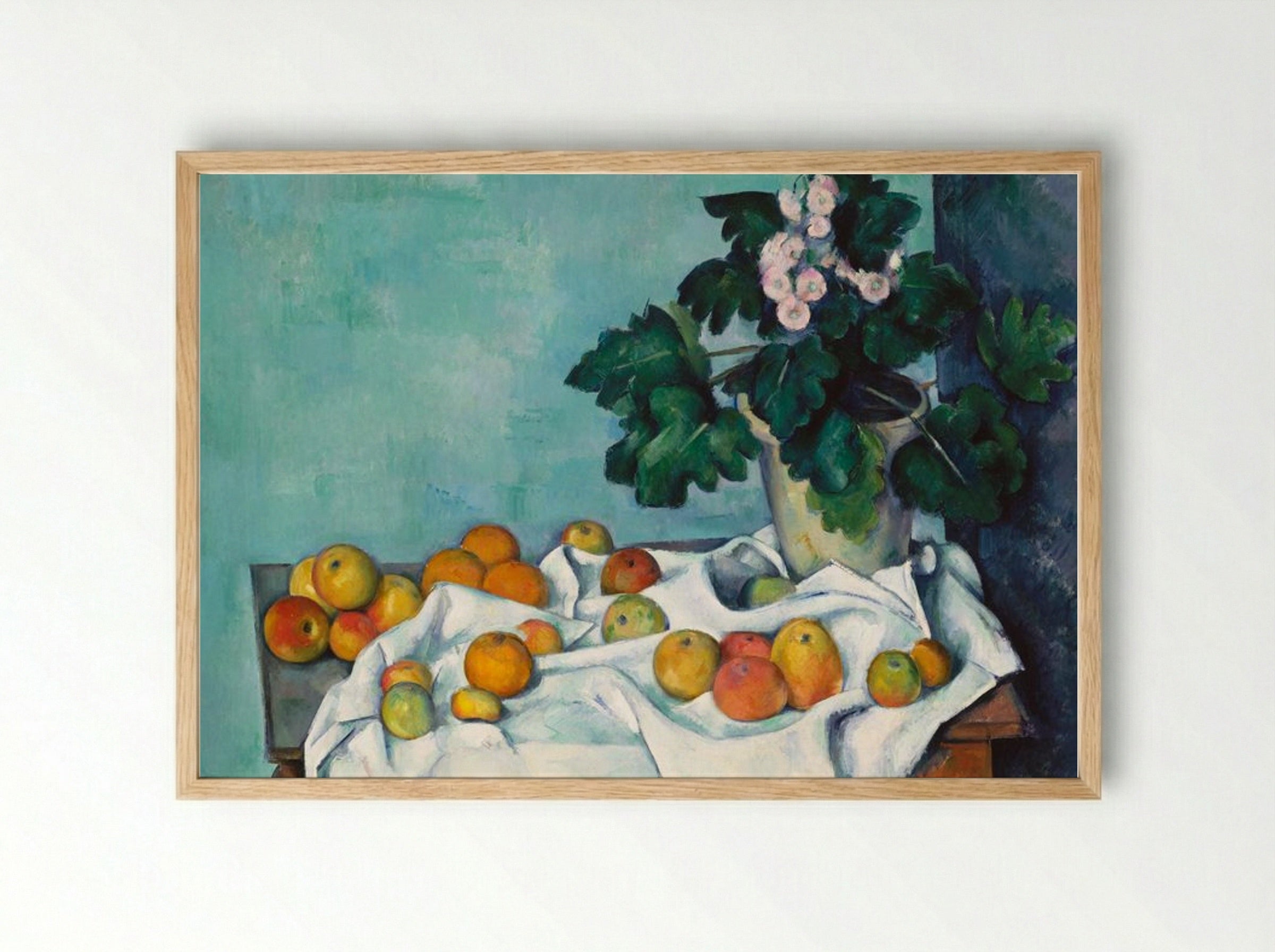Still Life with Apples and a Pot of Primroses - Paul Cézanne - Framed Print Wood