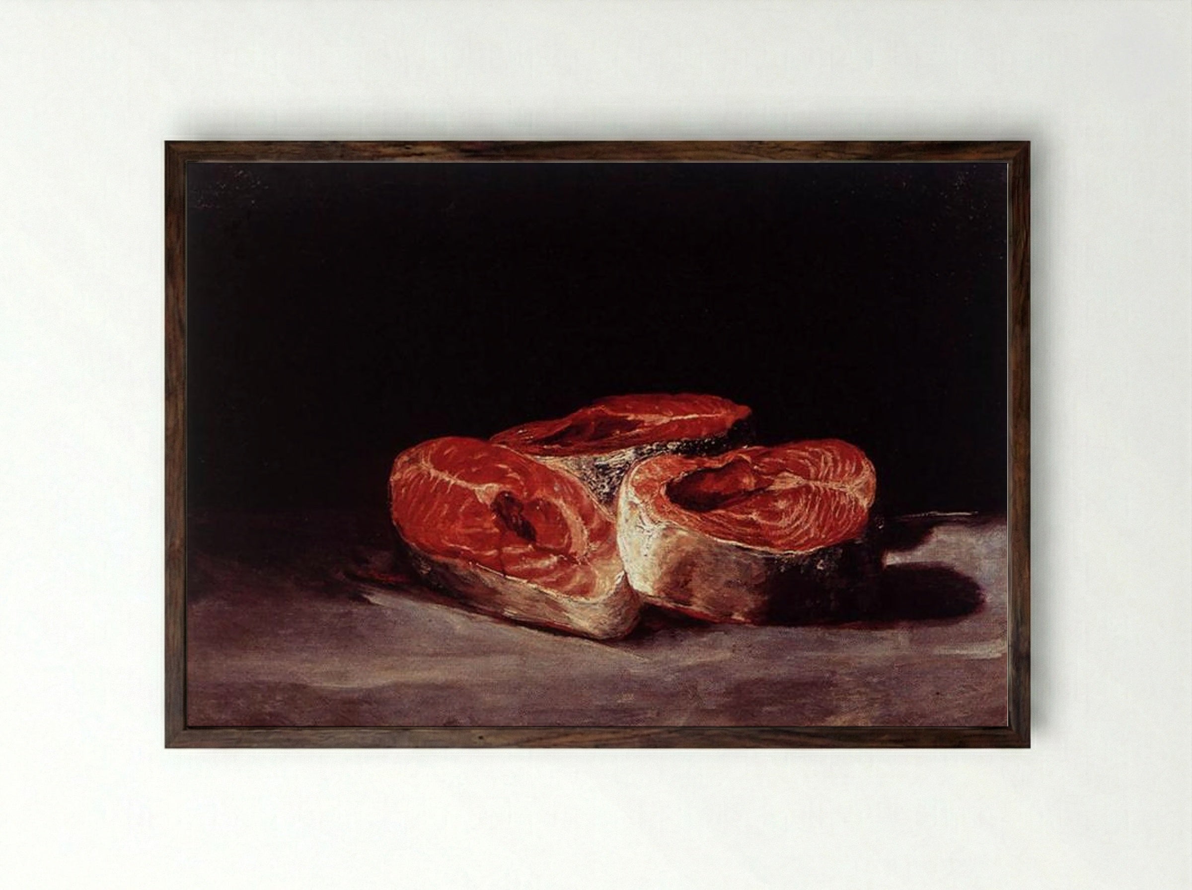 Still Life with Three Salmon Steaks - Francisco Goya - Framed Print Dark Wood