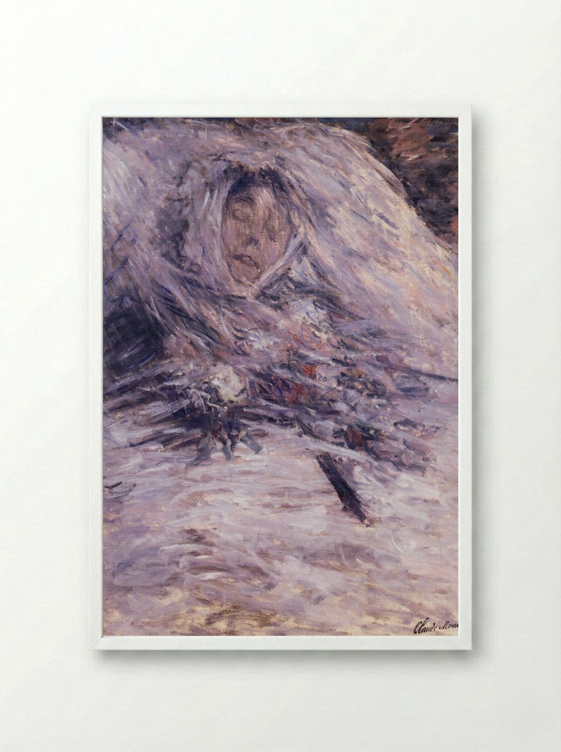Camille Monet on Her Deathbed - Claude Monet - Framed Print White