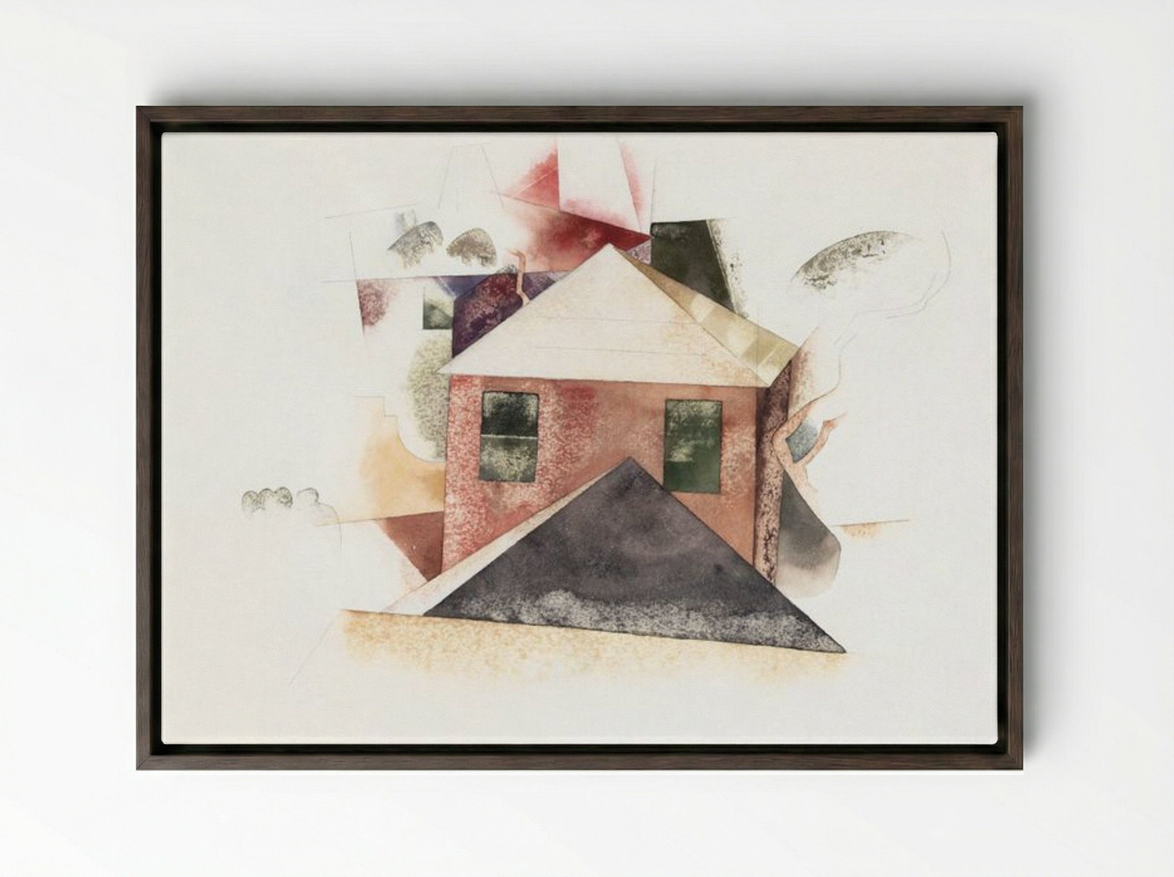 Houses with Red - Charles Demuth - Framed Canvas Dark Wood