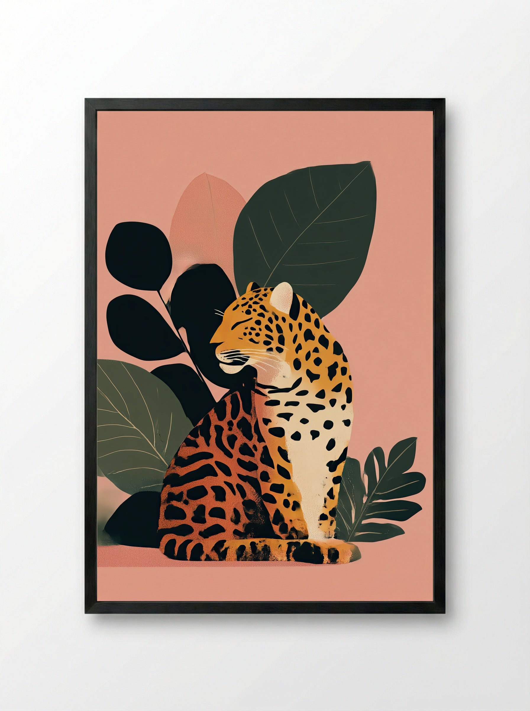 Still Jungle Leopard Minimalist Art Print - Framed Print Black