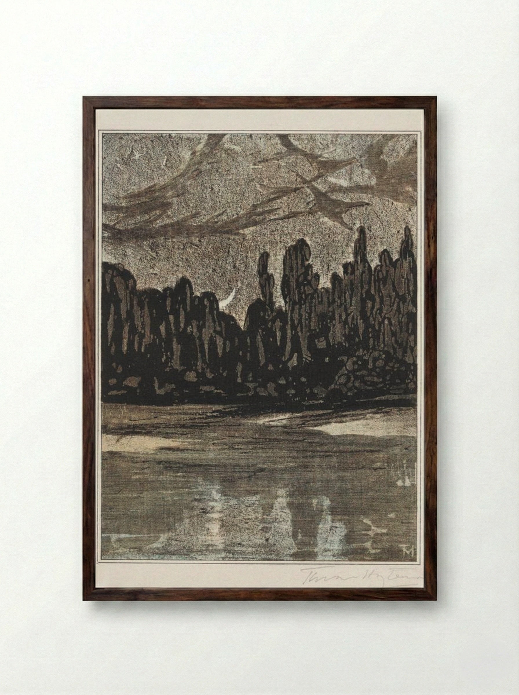 Nocturnal Landscape with Migratory Birds - Theo van Hoytema - Framed Print Dark Wood