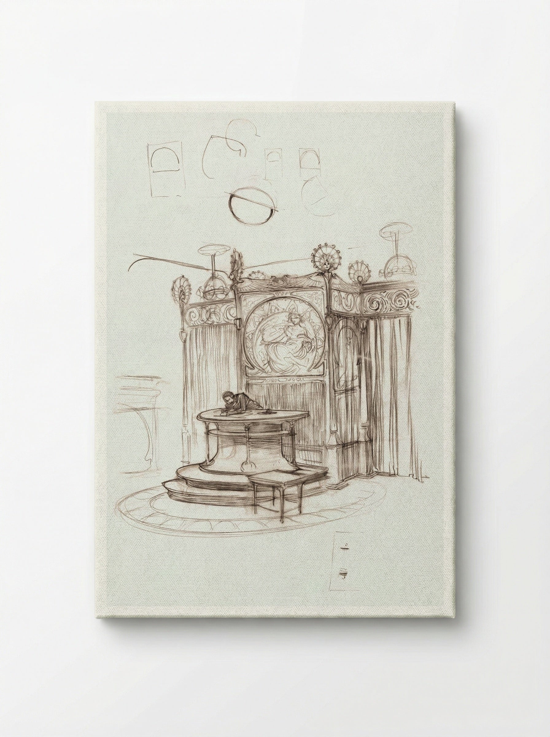 Sketch of an Office Interior - Alphonse Mucha - Canvas