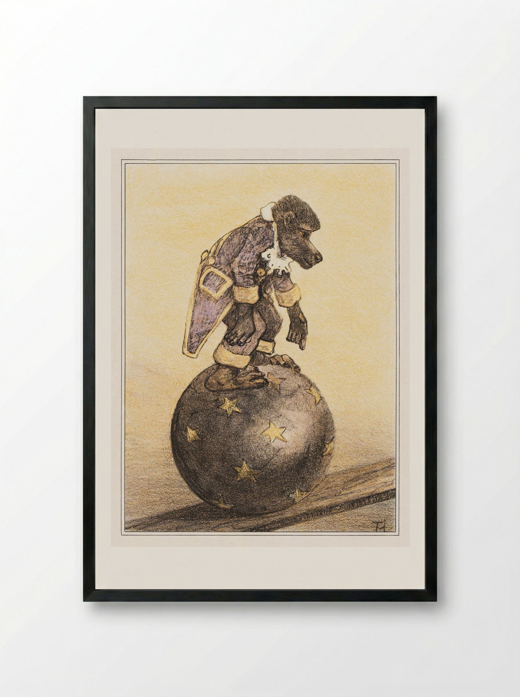 Aap op bal (Monkey on a Ball) - Theo van Hoytema - Framed Print Black