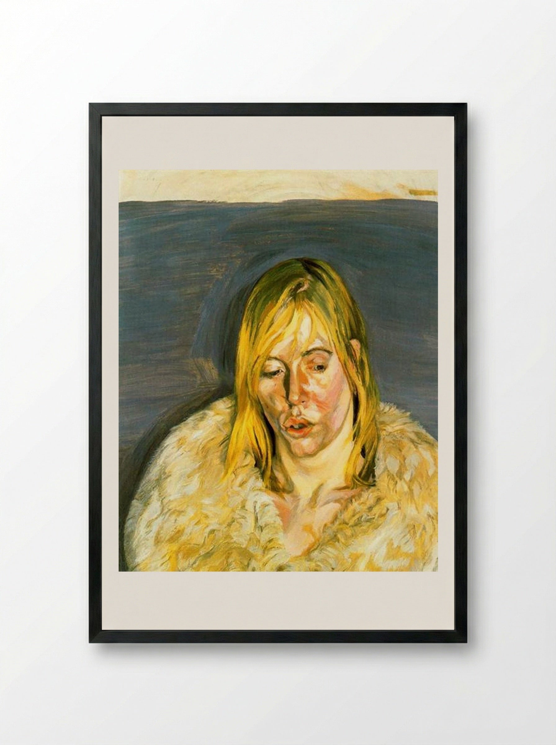 Girl in a Fur Coat - Lucian Freud - Framed Print Black
