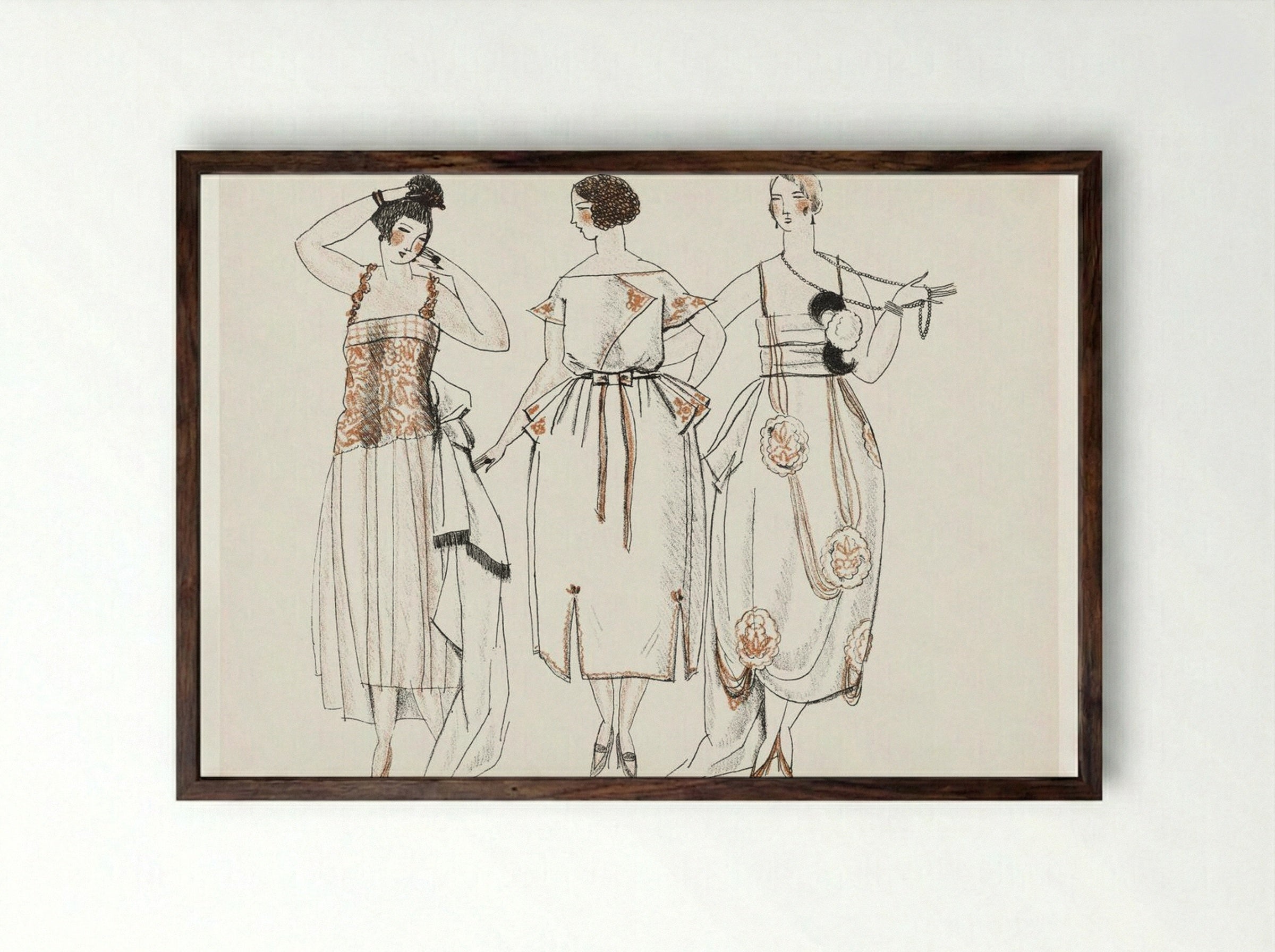 Dinner Gowns, 1920 - Mario Simon - Framed Print Dark Wood