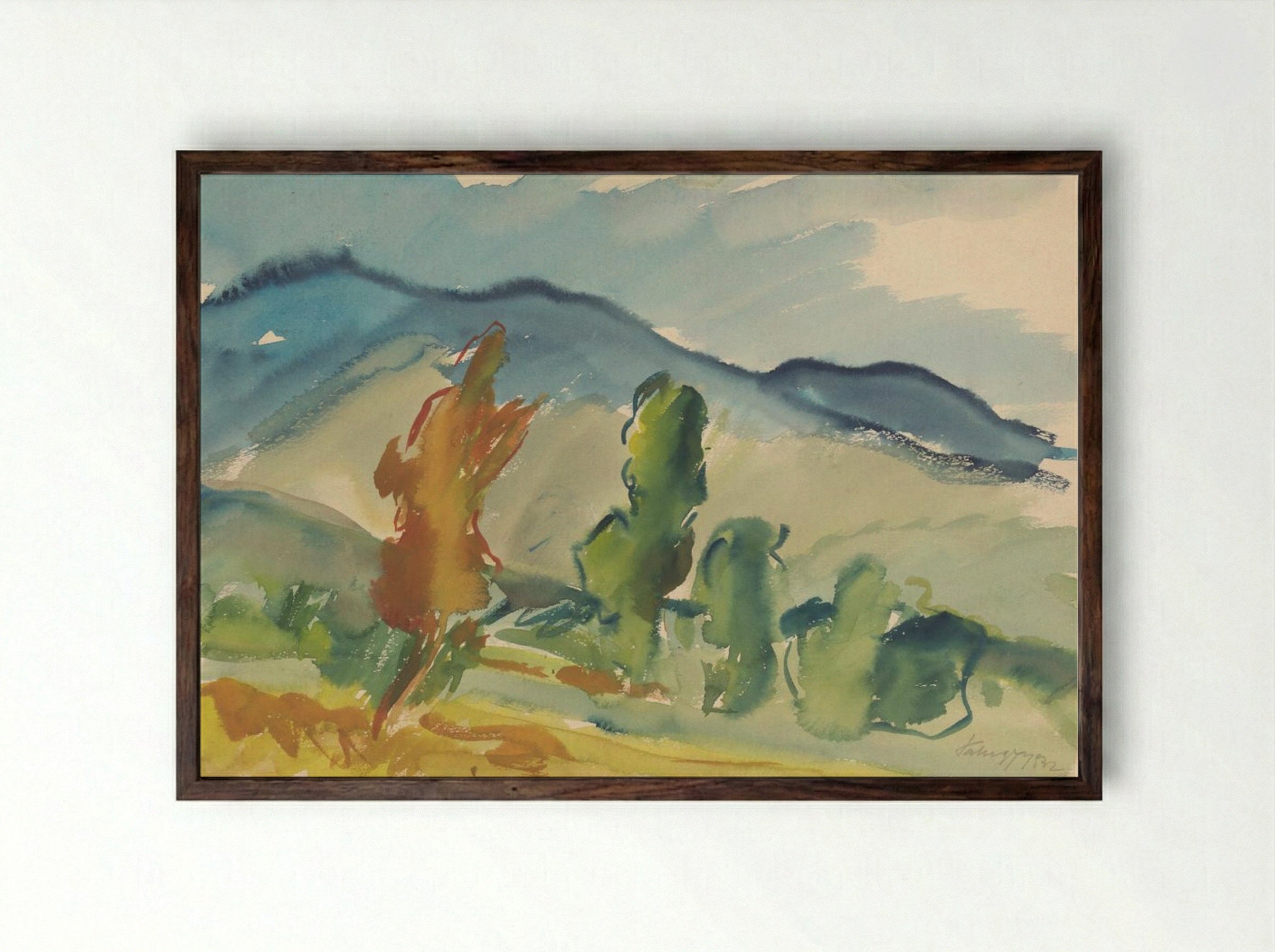 Landscape Below the Mountains - Zolo Palugyay - Framed Print Dark Wood