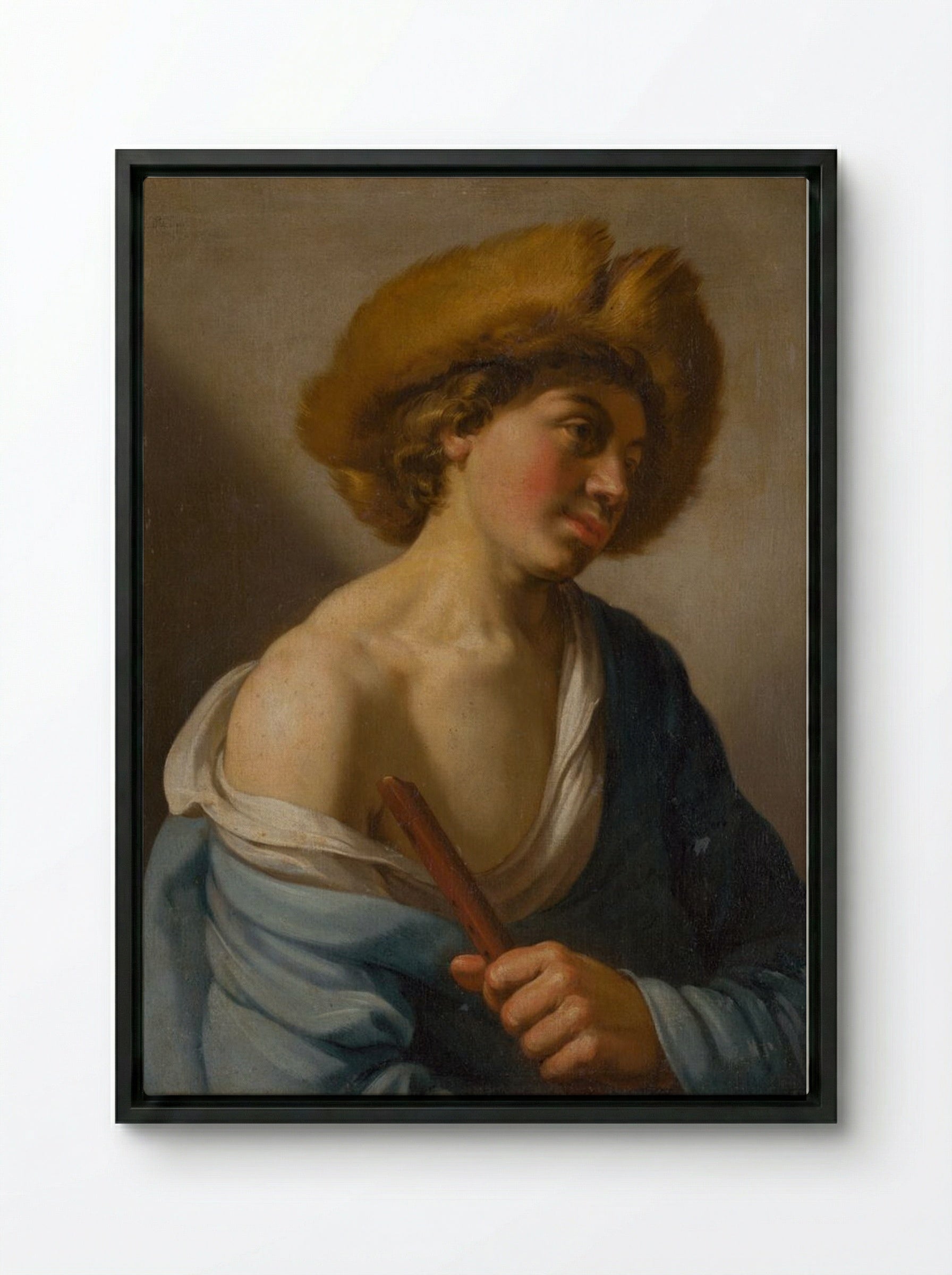Shepherd with a Flute - Hendrick ter Brugghen - Framed Canvas Black