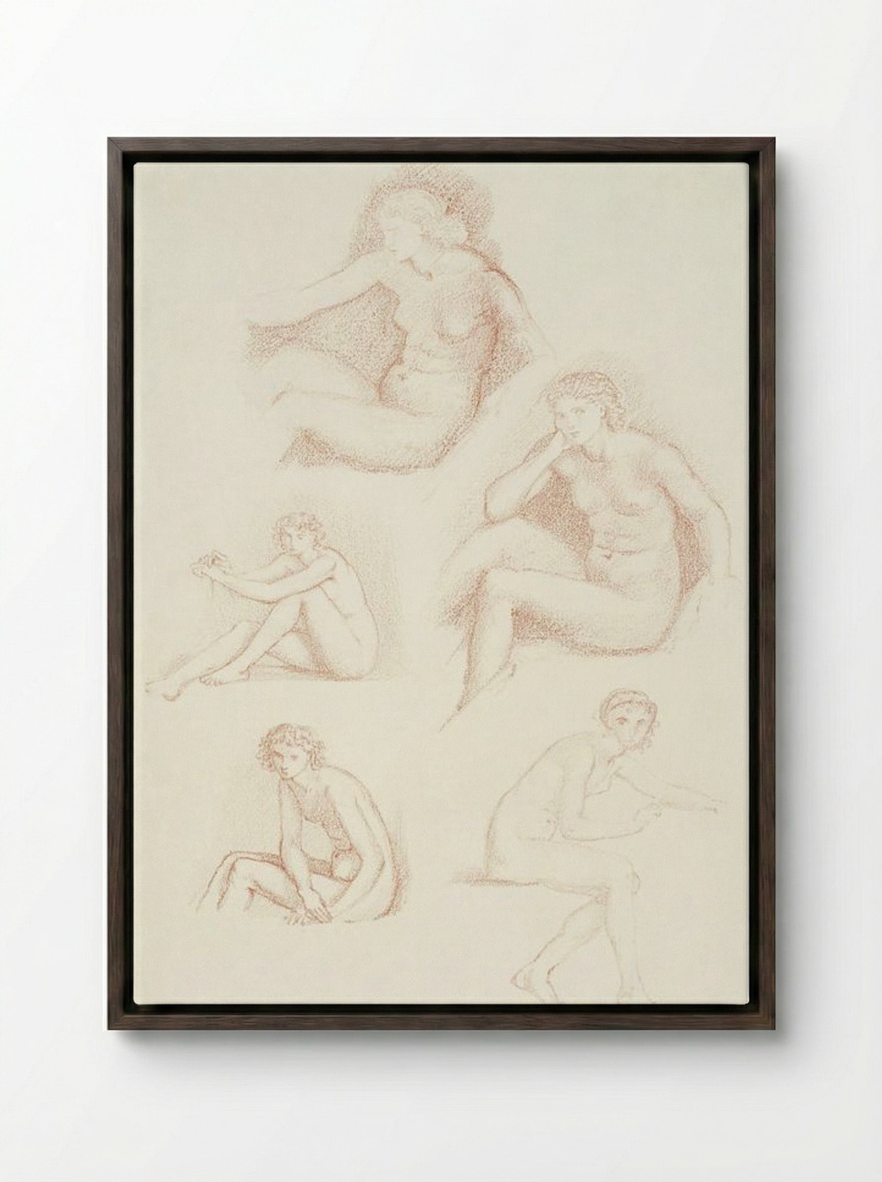 Female Nude: Five Studies of a Seated Girl - Edward Burne-Jones - Framed Canvas Dark Wood