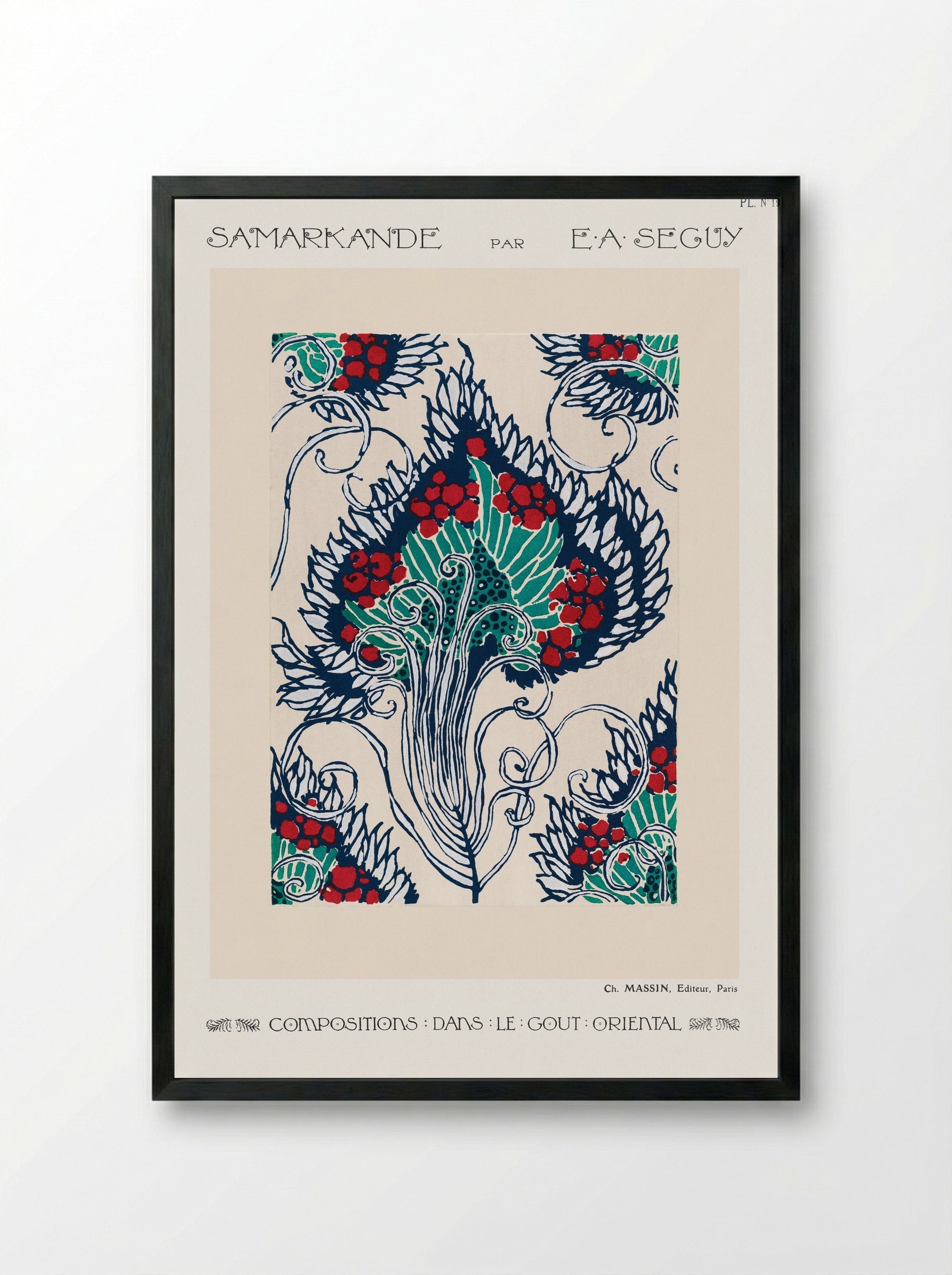 Samarkande, Planche 19 (Botanical Pattern) - Émile-Allain Séguy - Framed Print Black