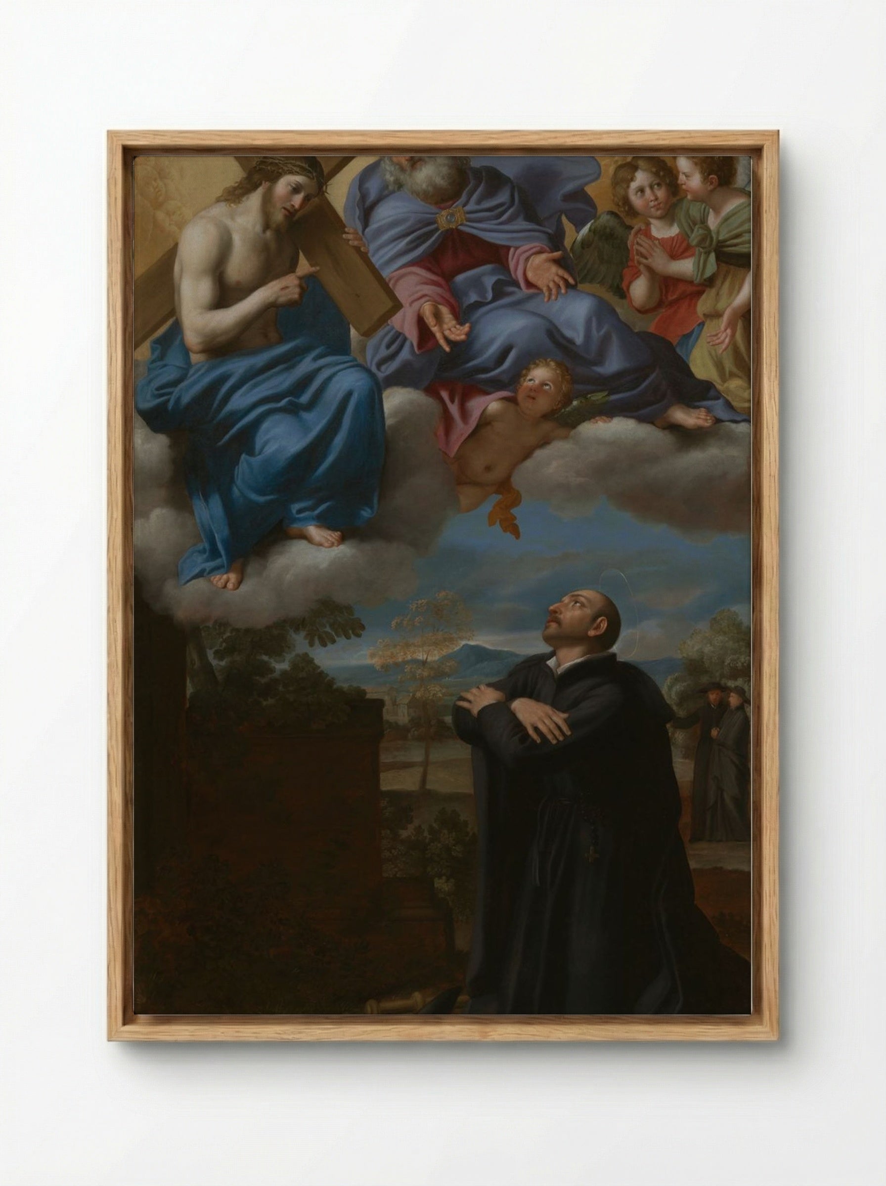 Saint Ignatius of Loyola's Vision of Christ and God the Father at La Storta - Domenichino (Domenico Zampieri) - Framed Canvas Wood