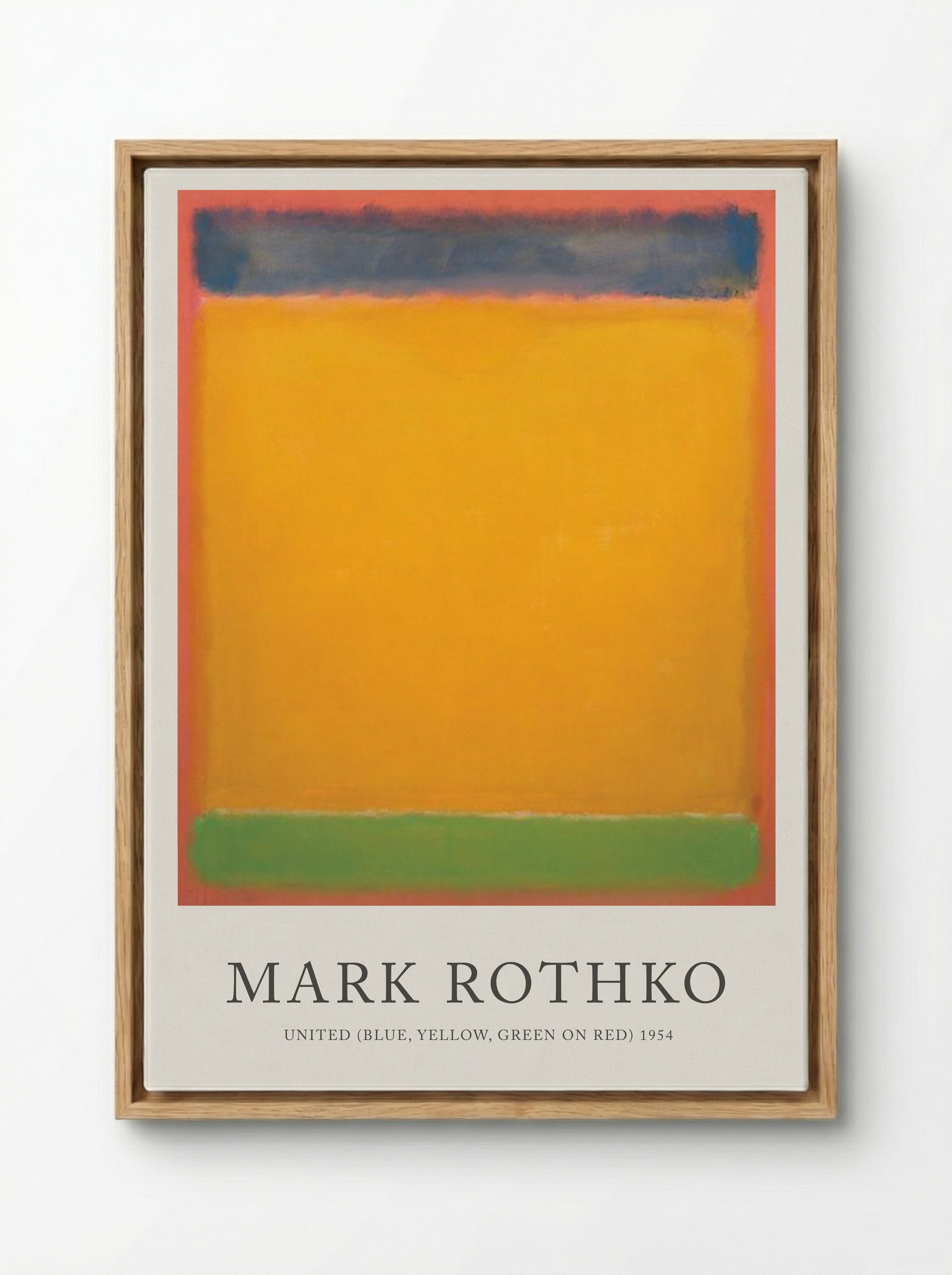 United (Blue, Yellow, Green on Red) - Mark Rothko - Framed Canvas Wood