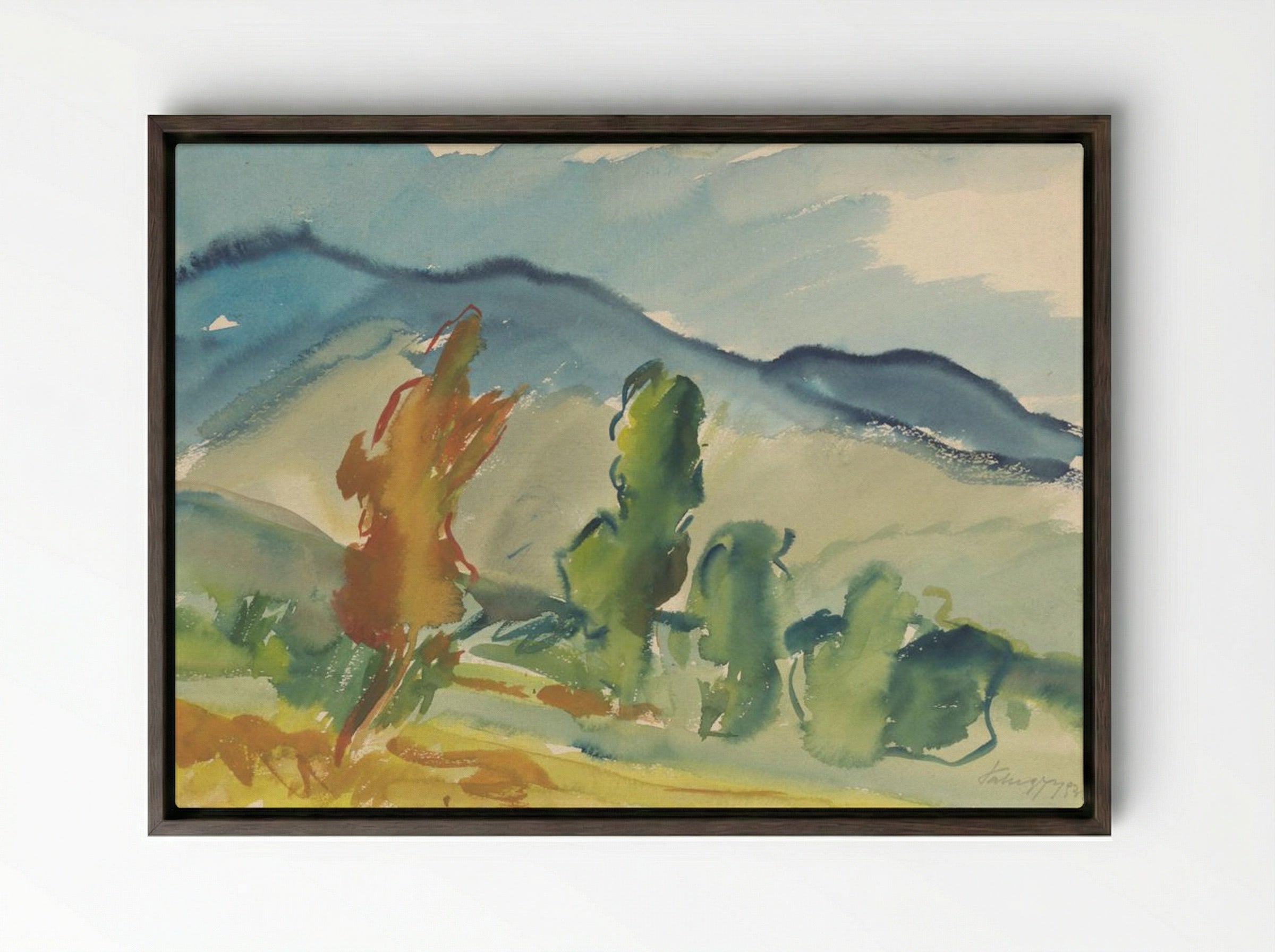 Landscape Below the Mountains - Zolo Palugyay - Framed Canvas Dark Wood