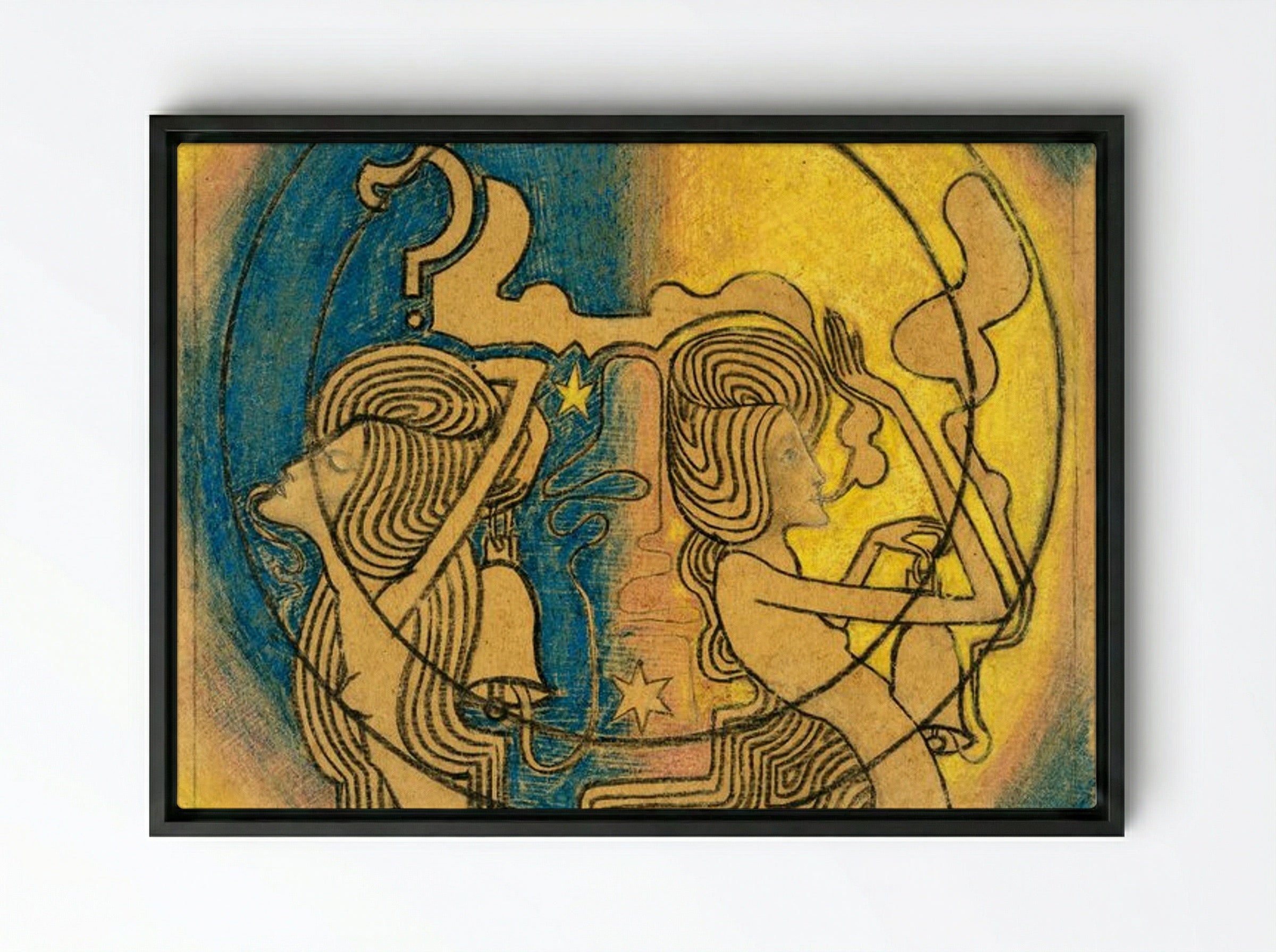 Two Stylized Female Figures with Clock in Hand - Jan Toorop - Framed Canvas Black