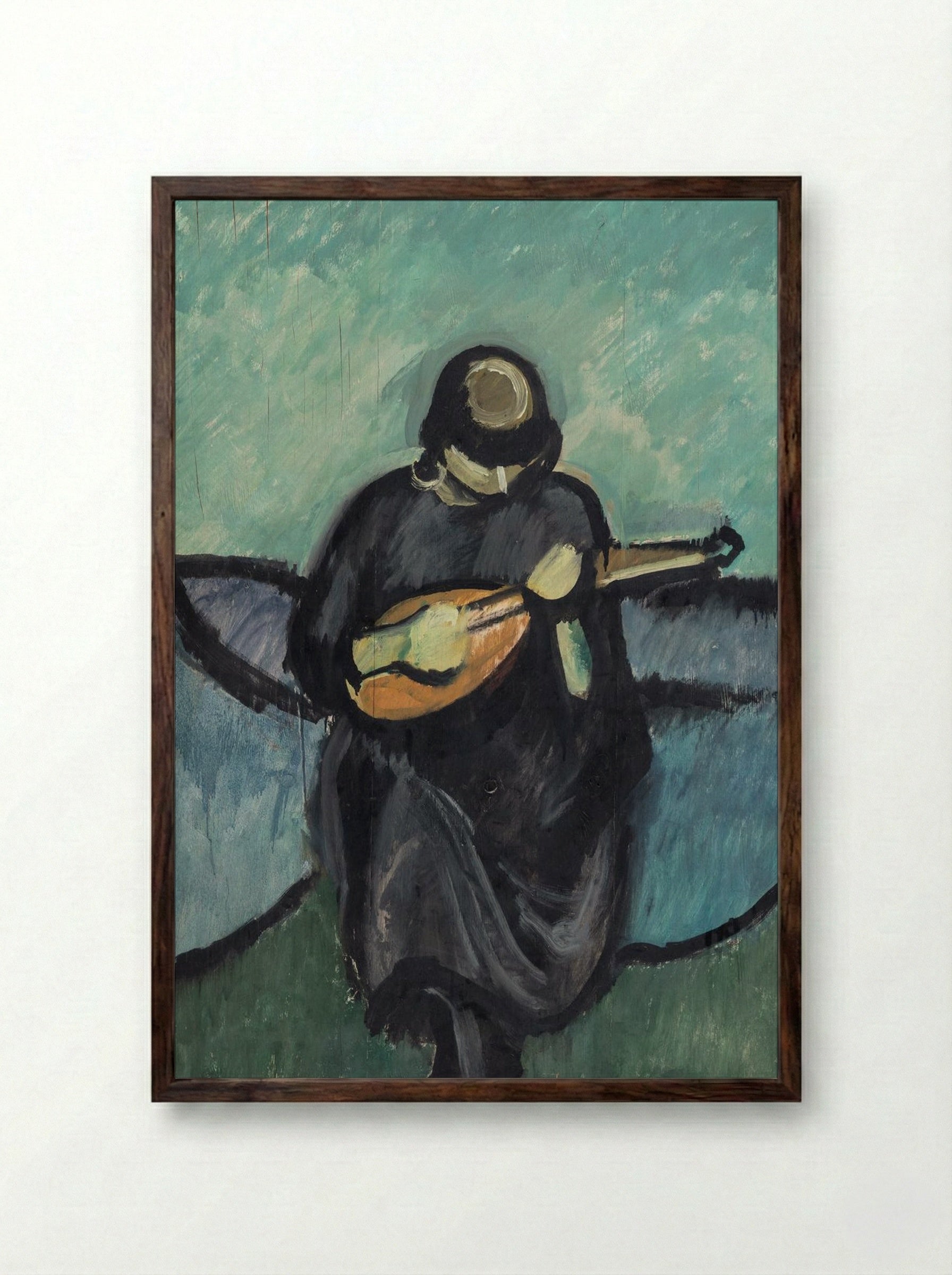 Mandolin Player - Harald Giersing - Framed Print Dark Wood