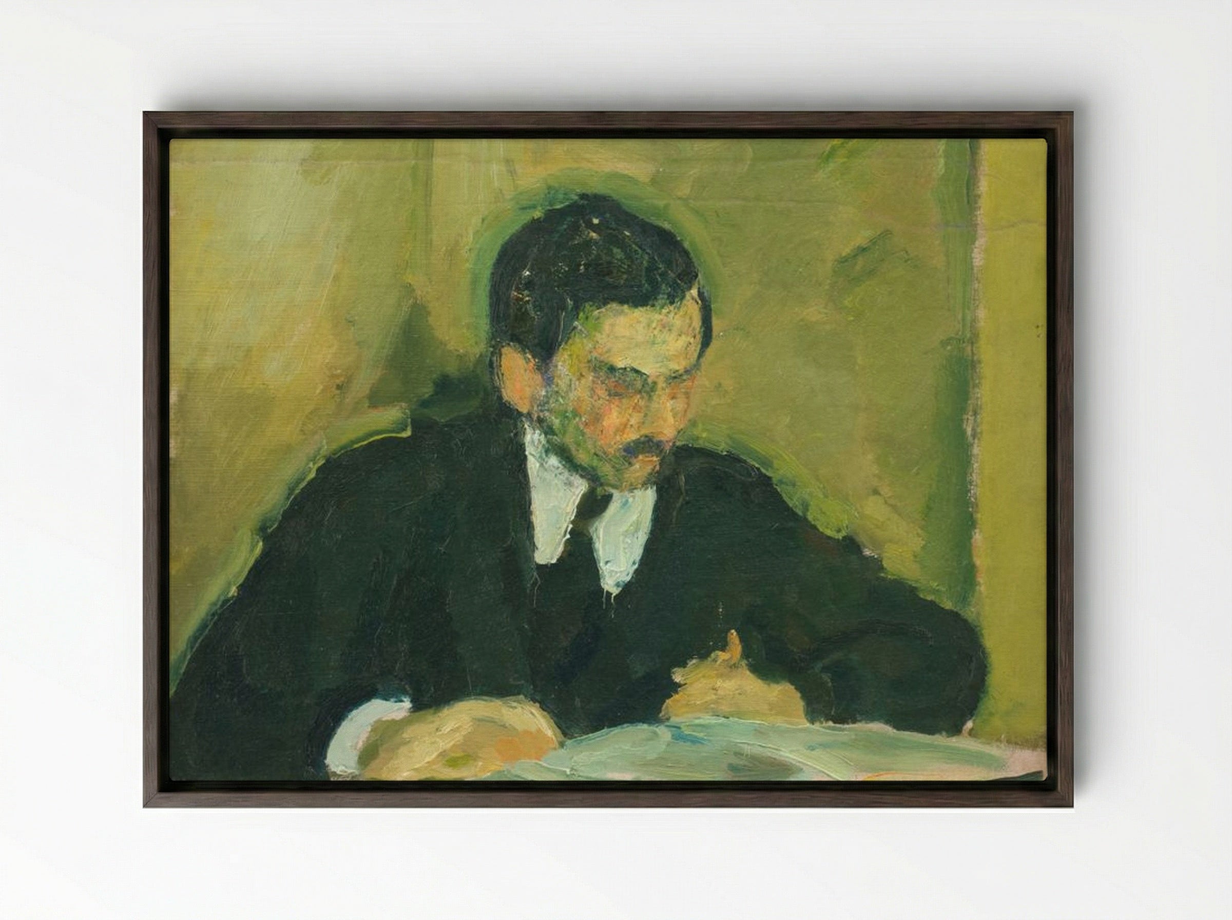 The Painter Ernst Goldschmidt Reading - Harald Giersing - Framed Canvas Dark Wood