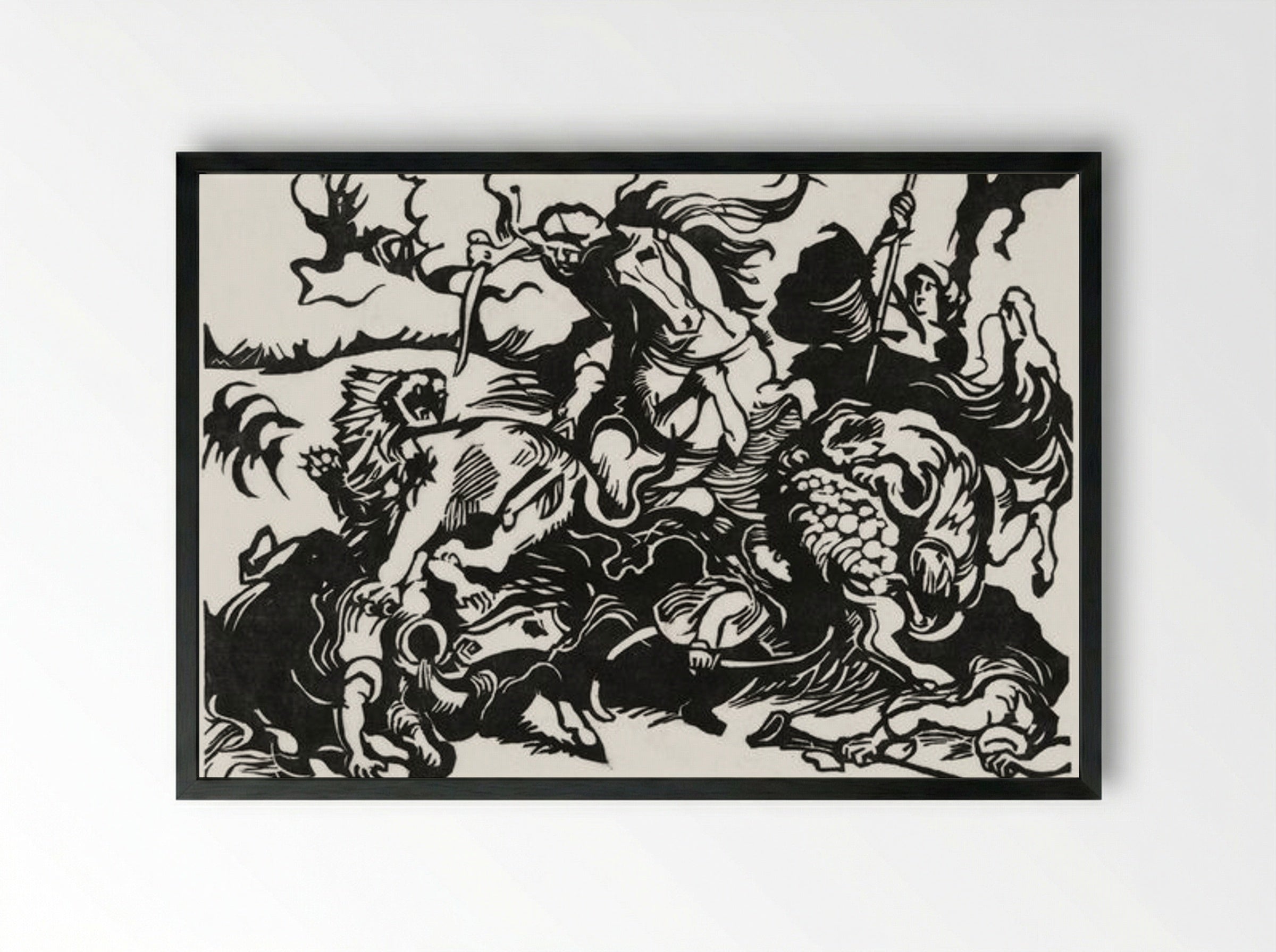 Lion Hunt - Franz Marc - Framed Print Black